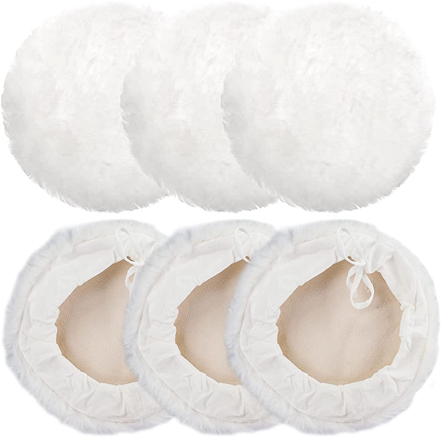 6PCS 7 Inch Buffing Pads, Polishing Bonnet Buffing Polishing Pads Synthetic Lambs Wool Car Bonnet Buffer Polisher Pad Kit, Draws