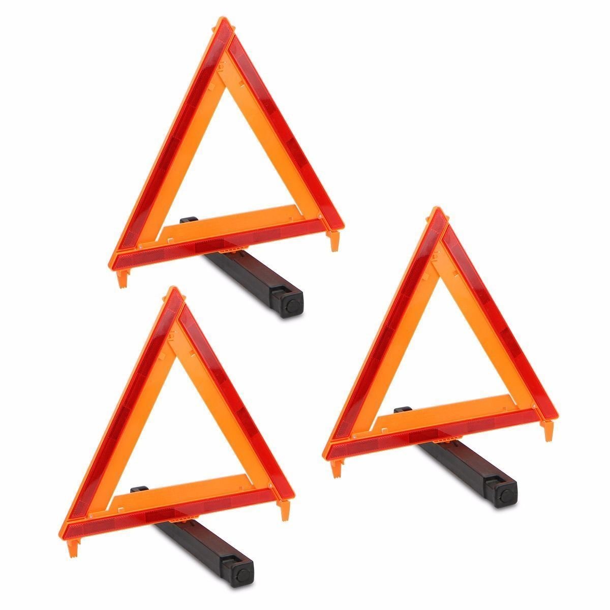 Stark USA 3-Pack Warning Triangle Foldable Emergency Warning Sign Reflector Roadside Hazard Sign High Stability Frame w/Storage