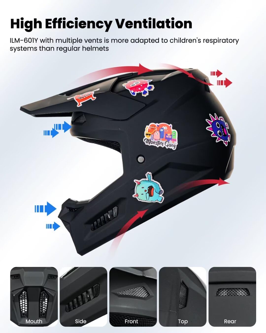 ILM Youth Dirt Bike Helmets with Stickers Kids ATV Helmet Motocross BMX Off Road Motorbike with Goggles Gloves Mask DOT Model MT
