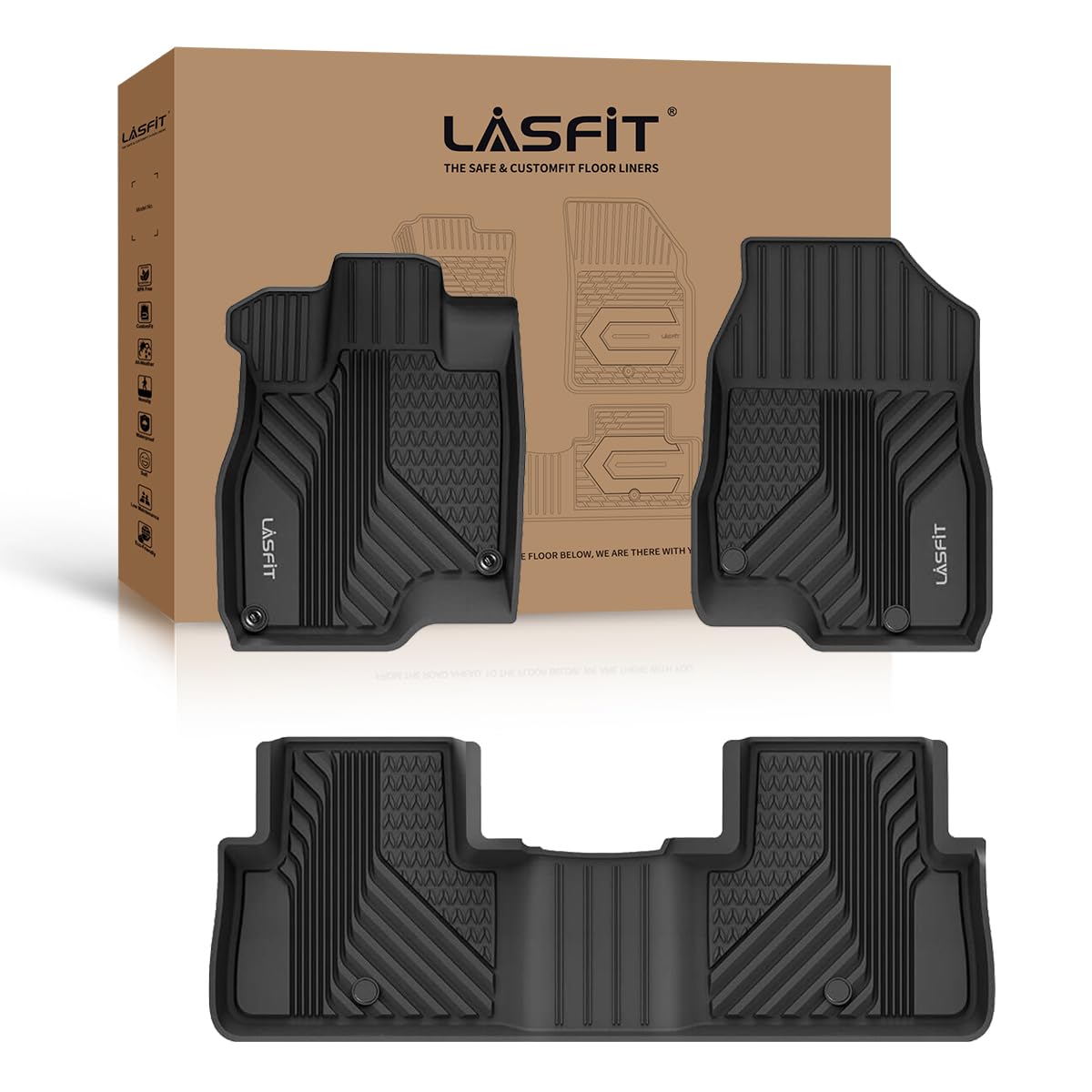 LASFIT Floor Mats for Acura RDX (2019-2025) All Weather Floor Liner TPE Custom Fit 1st & 2nd Row Rubber Car Mats for Acura RDX A