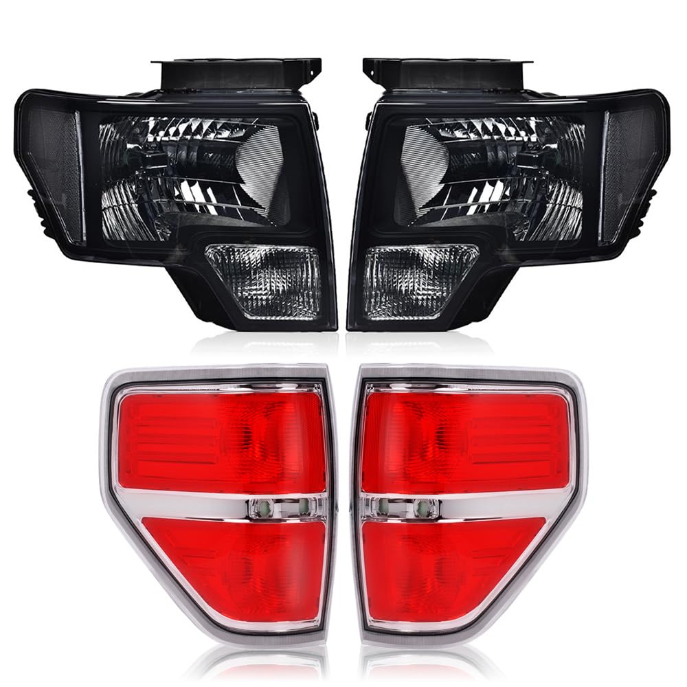 CNNELL Left & Right Side Headlights & Tail lights Compatible with 2009 2010 2011 2012 2013 2014 Ford F150 DL3Z13008A, DL3Z13008B