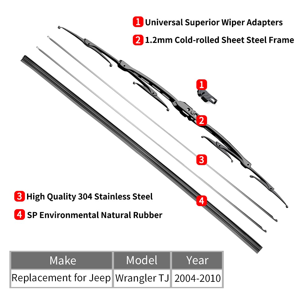 Replacement For Jeep Wrangler Tj Windshield Wiper Blades - 13''+13'' Front Window Wiper - Fit 1997-2006 Vehicles - Otuayauto Fac
