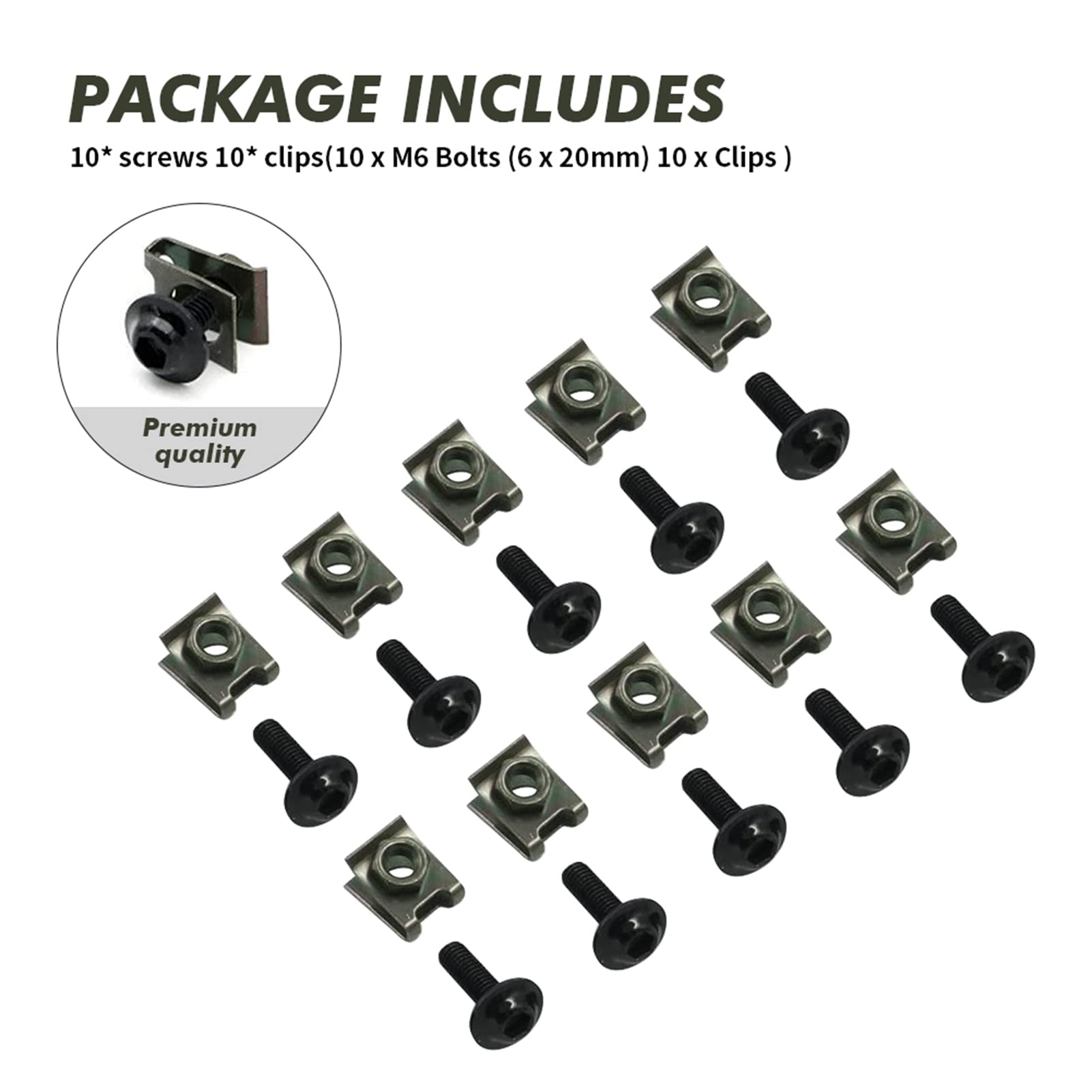 Alpha Rider Body Bolts Screws Metal - Universal U-Nuts Clips 6mm Screw Clips Metal Fasteners 10 PCS (Black) for Honda Yamaha Suz