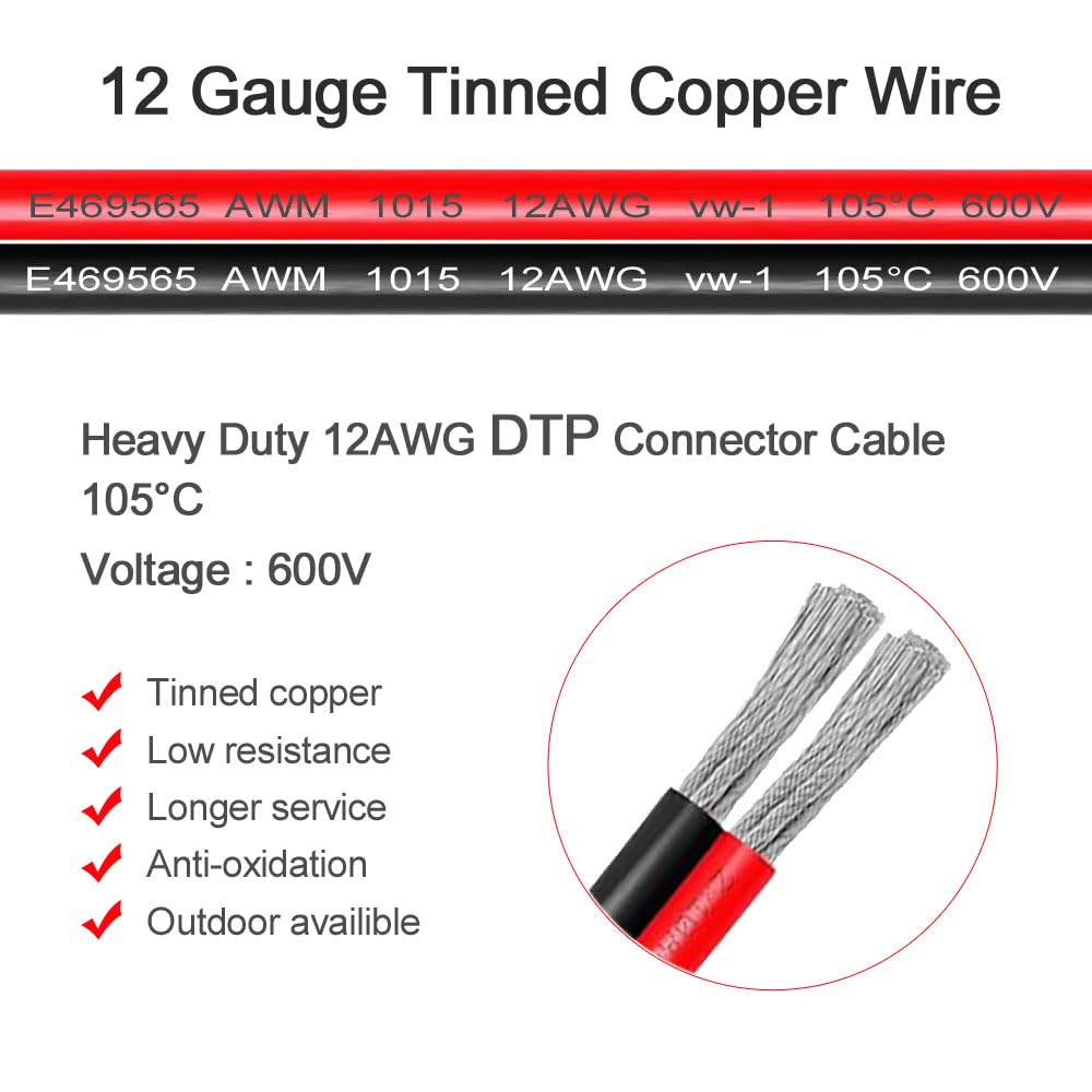 Dtp 2 Pin Connector With 12 Awg Cable Wire,2 Way Dt Automotive Waterproof Electrical Connector Male Female Plug Wiring Harness,F