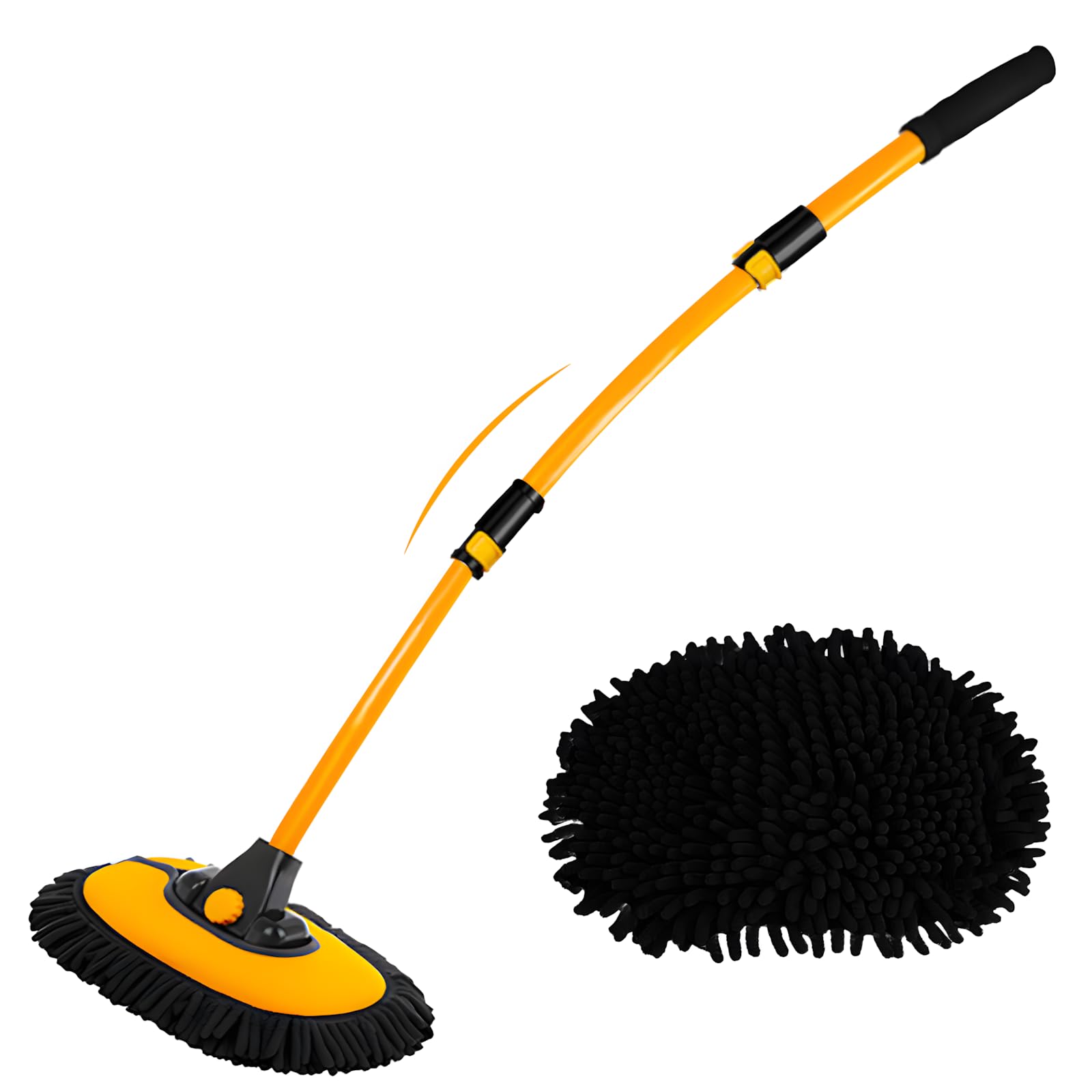15Curved Car Wash Brush With Long Handle 43'' Extension Pole Rv Truck Microfiber Cleaning Mop Auto Suv Wheel Boat Exterior Inter