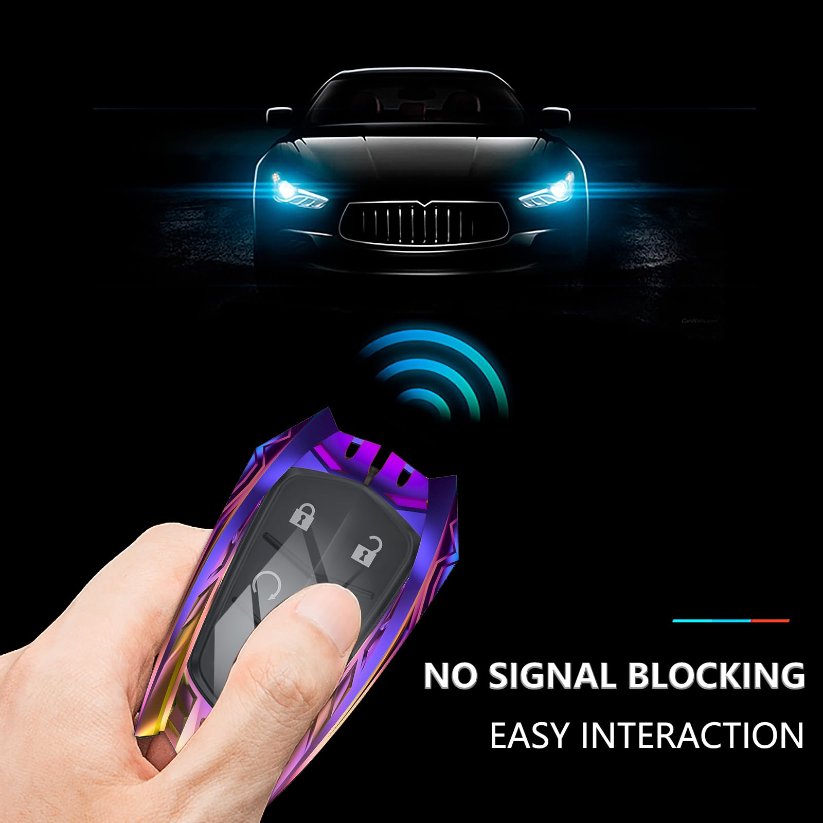 Ocezbiis Key Fob Cover for Cadillac Style A, Zinc Alloy, Purple, Keychain Accessories