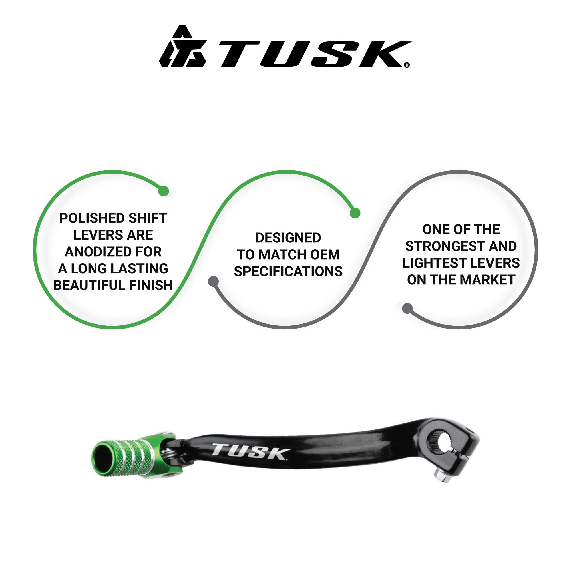 Tusk Folding Shift Lever Black/Green Tip - Fits: Kawasaki Kx85 2001-2013