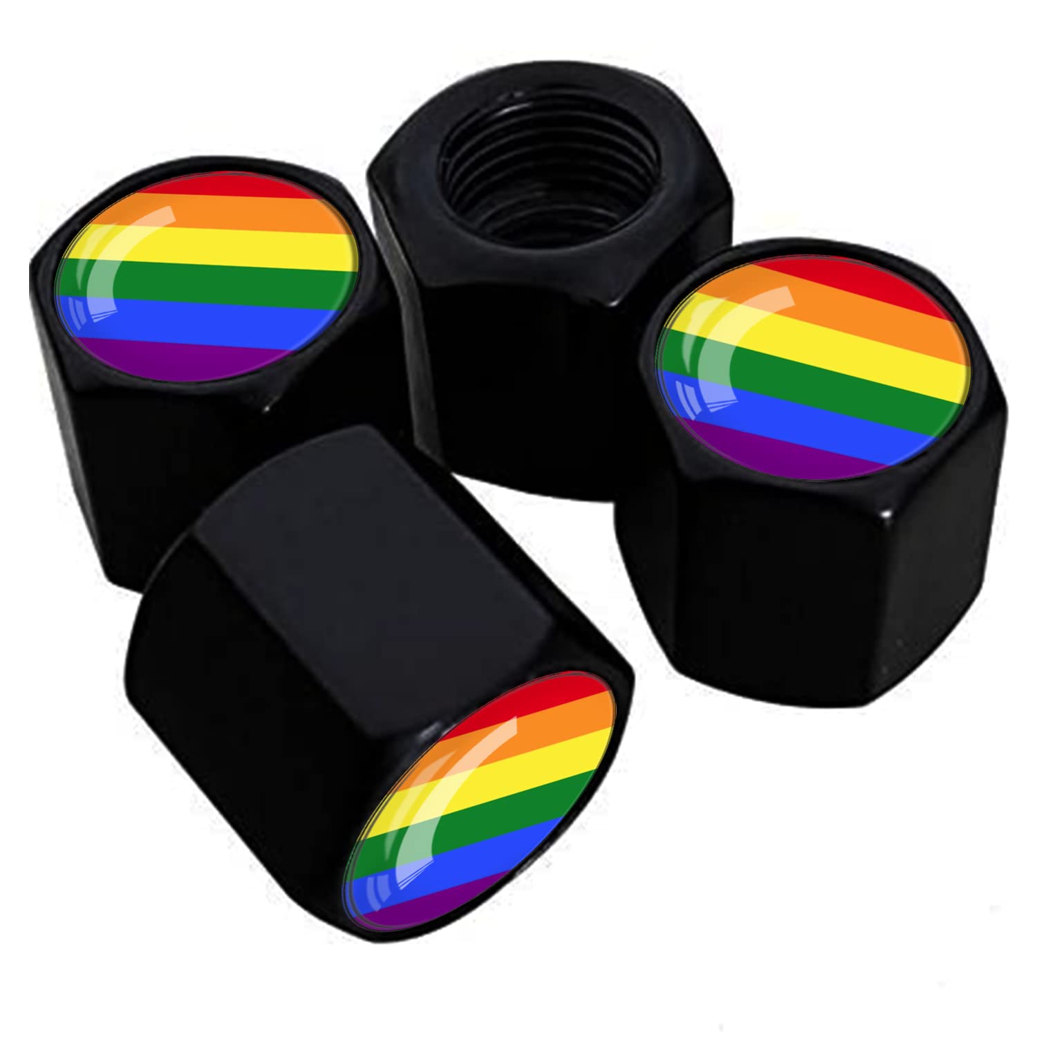 Metal Car Wheel Tire Valve Stem Caps 4 Pack Rainbow Lgbt Gay Pride Aluminum Car Tire Air Valve Caps For Cars, Trucks, Bikes, Mot