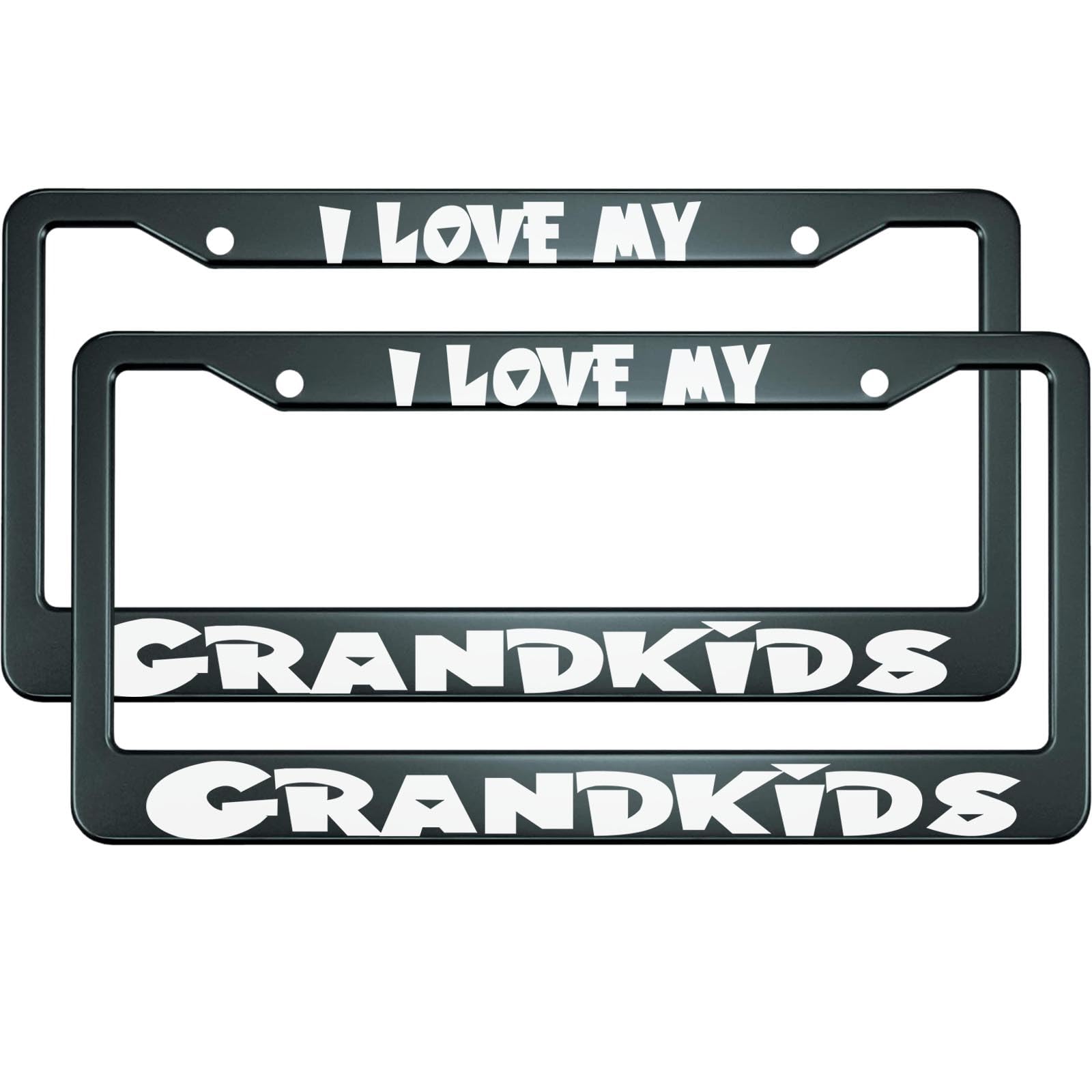HOSNYE I Love My Grandkids License Plate Frame Black 2 Pcs White Color Cute Metal Cute Licenses Plates Frames Licenses Plate Cov