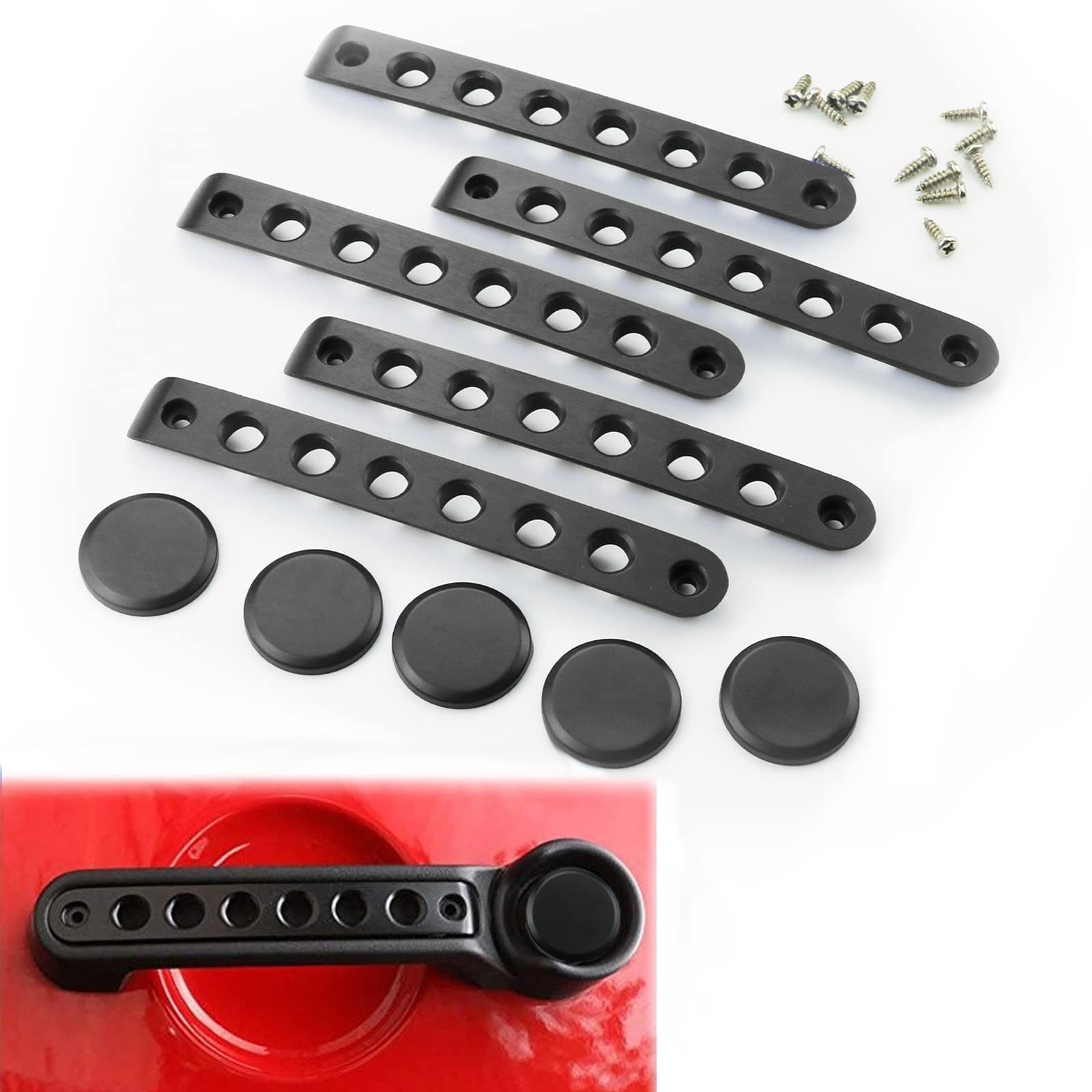 Side Door Handle Covers+Push Button Knobs Covers Parts Trim Fits For Jeep Wrangler Accessories Jk Jku Sahara Unlimited 2007-2018 Exterior Grab Handles Pull Jk Mods Decoration (Aluminum Black, 10 Pcs)