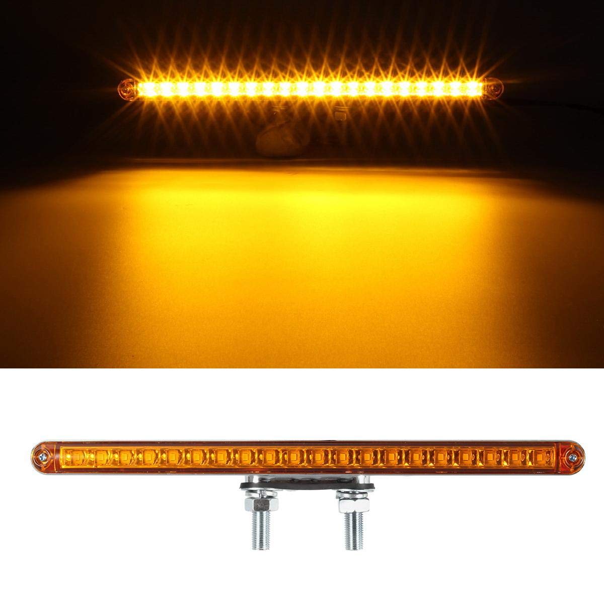 Partsam 2Pcs 12" LED Truck Light Bars - Red/Amber Waterproof Turn Signal & Tail Lights, Chrome/White, Double Studs, 20LED