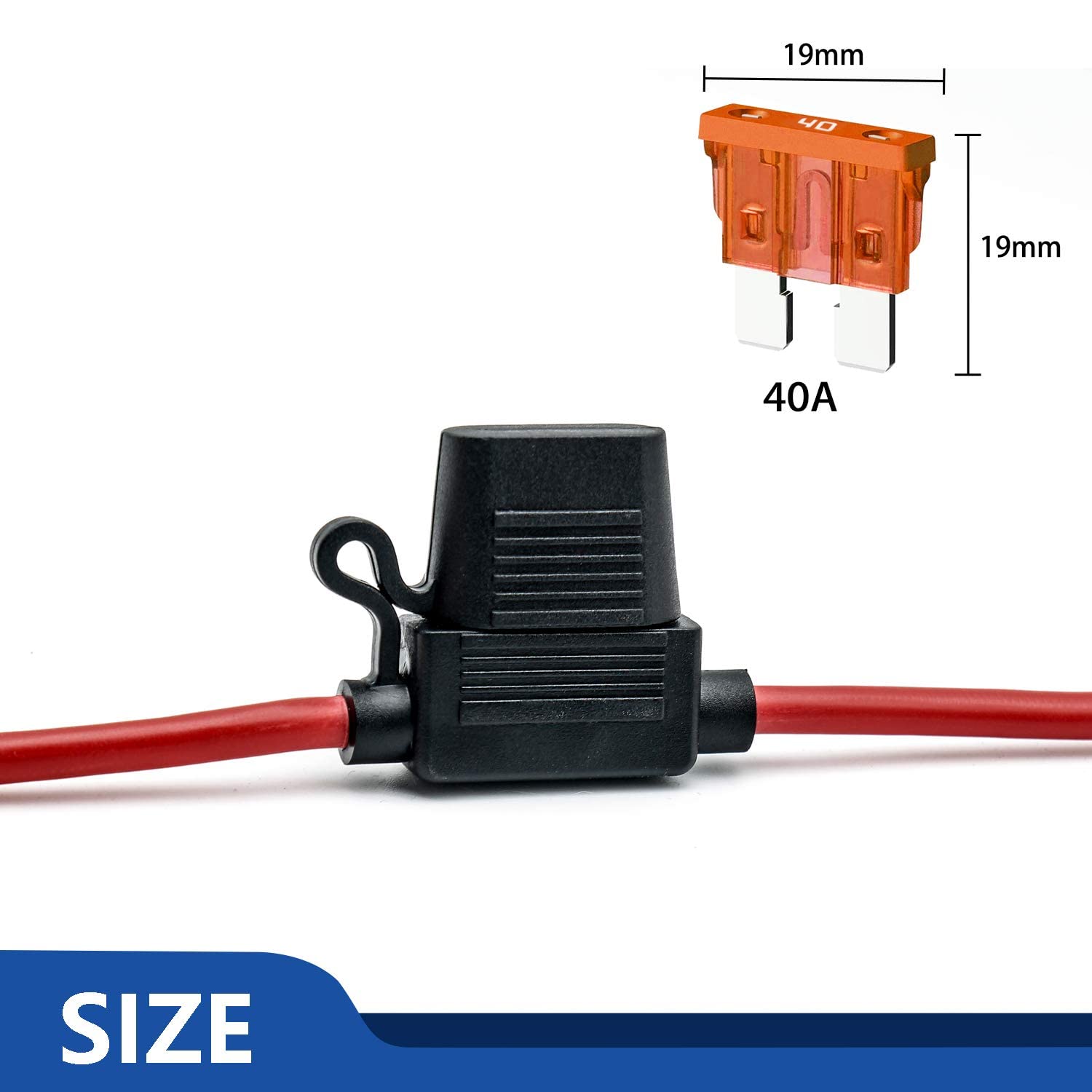 10 Awg Inline Fuse Holder - 12 Volts Fuse Holder For 40A Blade Fuse (6 Pack)