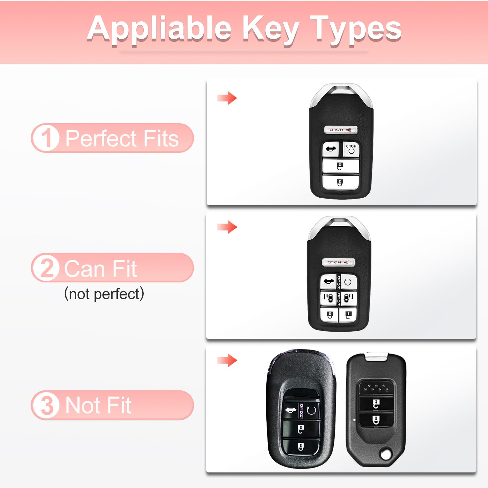 Pangpai Pink Car Accessories 3 Pcs For Honda Accord Civic Crv Pilot Odyssey Key Fob Cover With Bling Keychain Cute Push To Start