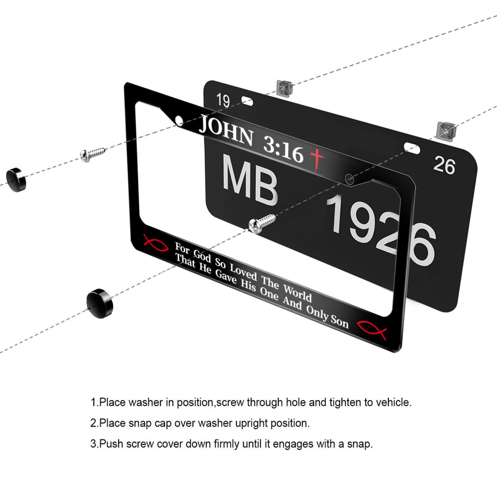 2Pcs John 3:16 Christian Religious License Plate Frame For God So Loved The World For Car Decorative Parts License Plate For Sta
