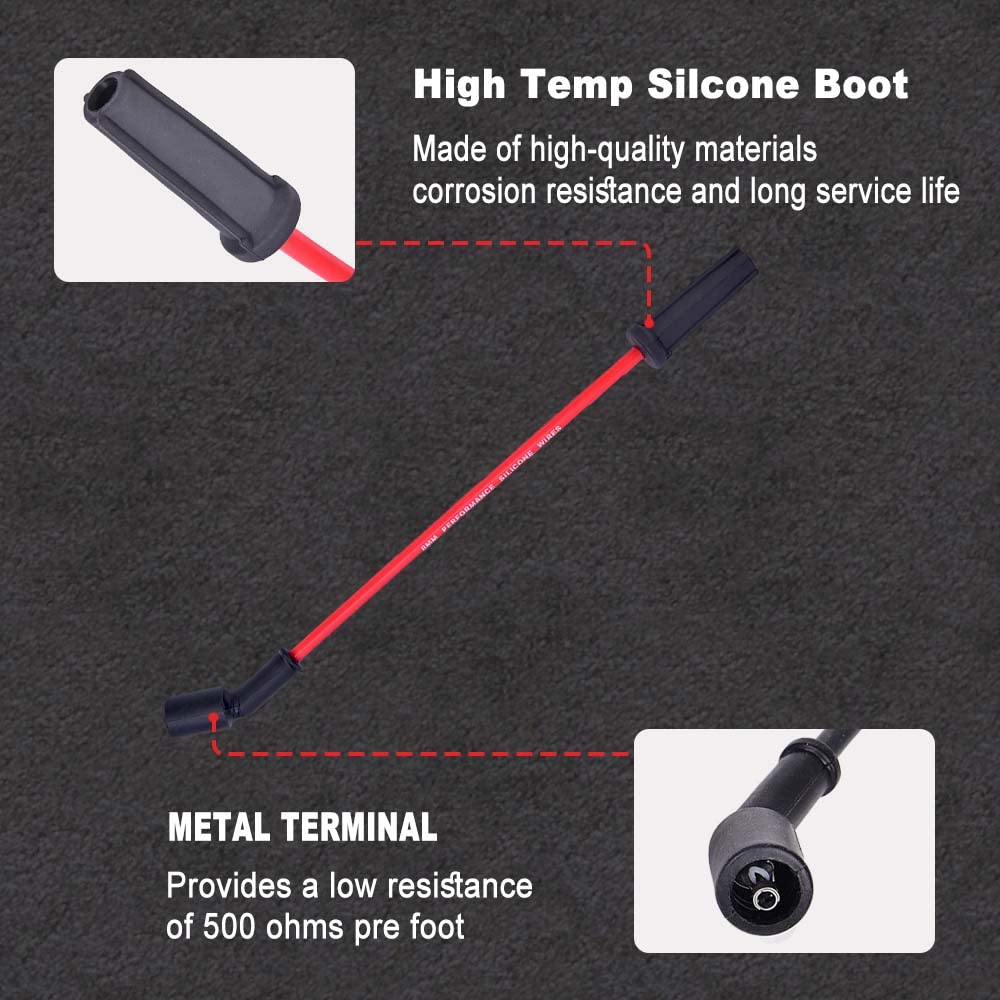 Rlp Set Of 8 Professional Spark Plug Wire 9748Hh 8.0Mm Red Compatible With Cadillac Escalade, Chevy Silverado Suburban Tahoe Gmc Sierra Yukon