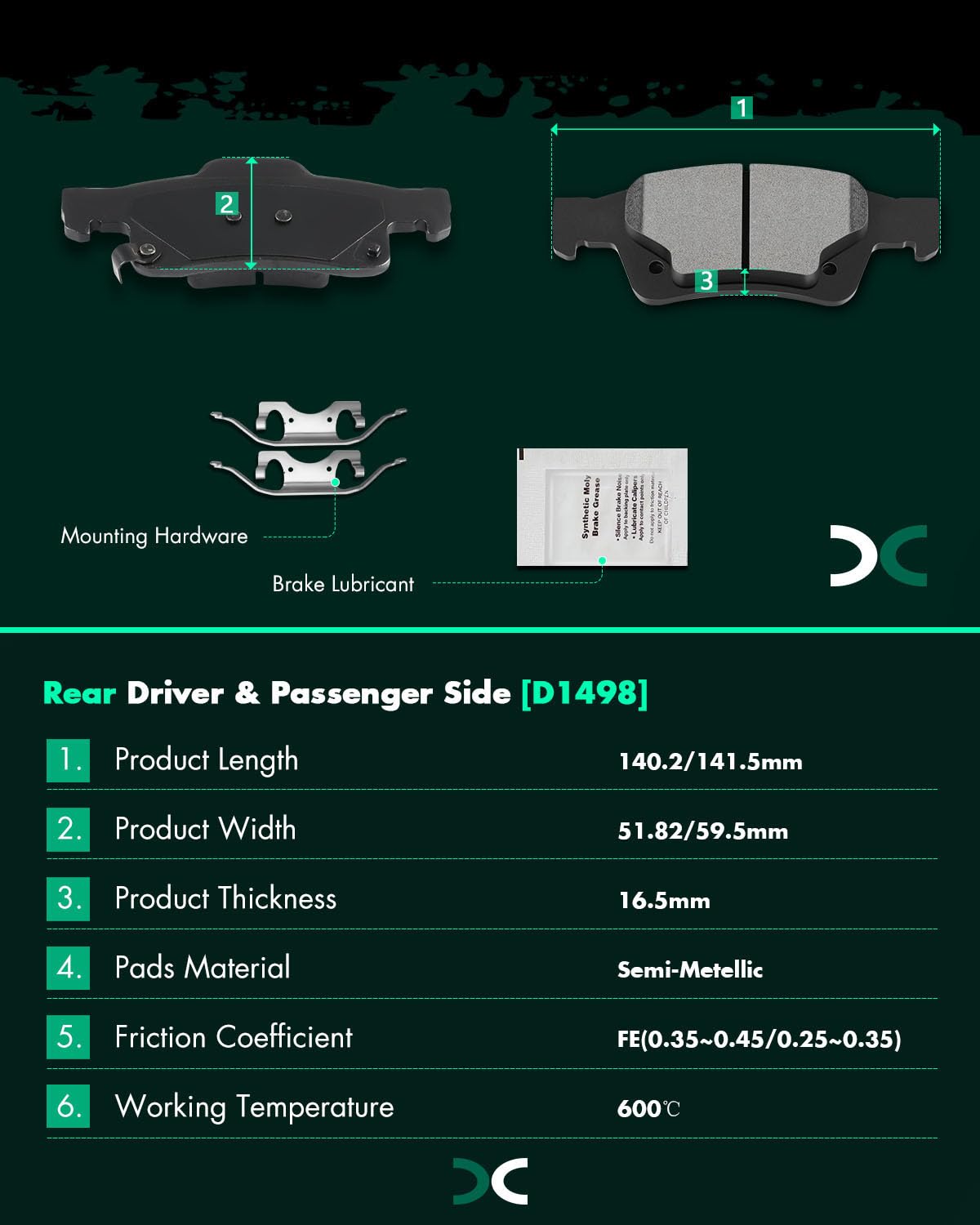 Scitoo D1455 D1498 Front Rear Brake Pads Sets Fit For Dodge For Durango 2011-2018,For Jeep Grand Cherokee 2011-2019