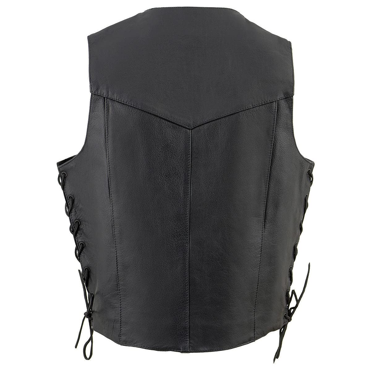 Milwaukee Leather SH1315 Men's Black Leather Classic V-Neck Side Lace Motorcycle Rider Vest w/Front Snap Closure - 56