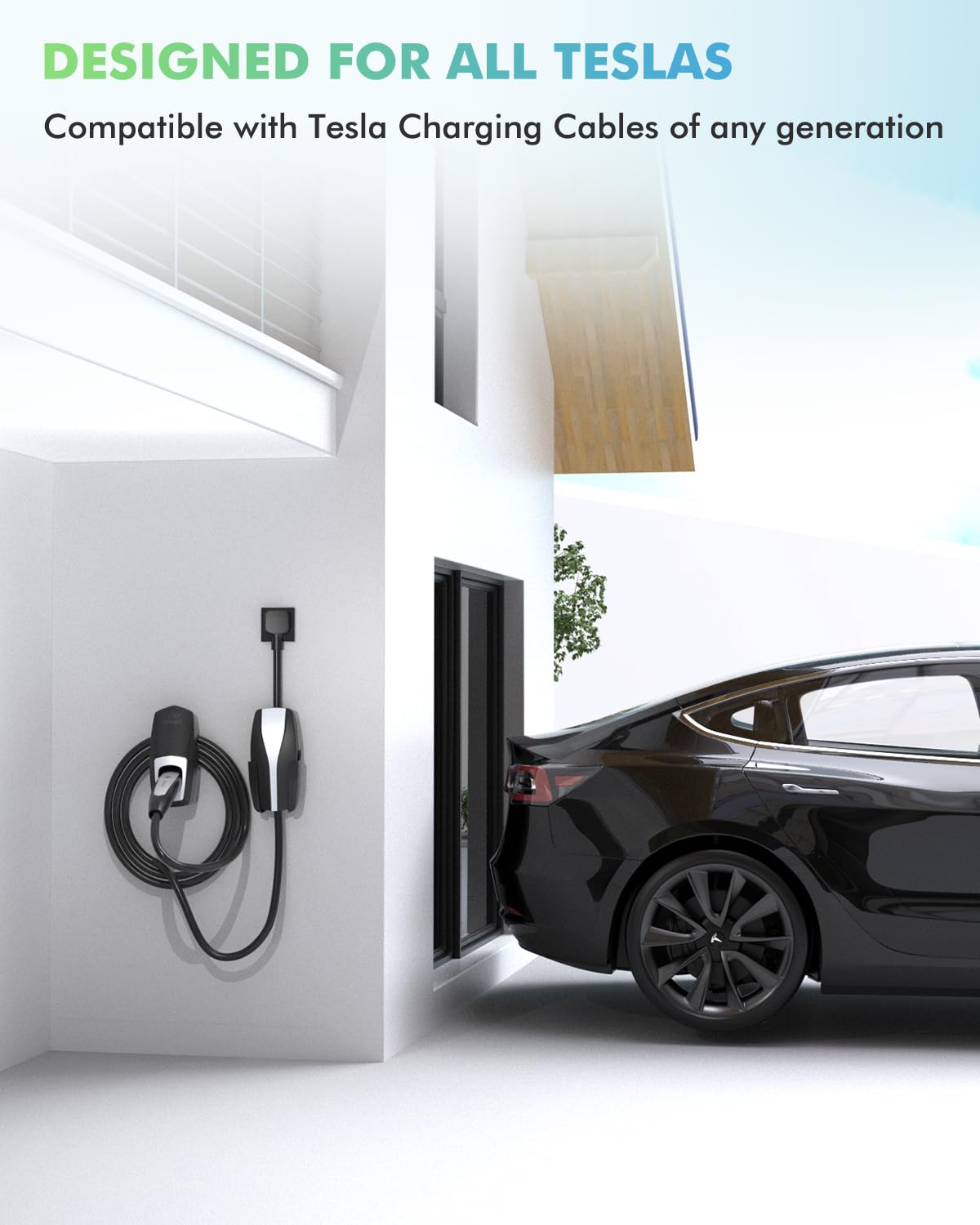 EVDANCE NACS Charger Cable Holder with Chassis Bracket- Fit for Tesla Model 3/Y/S/X Mobile Charger Wall Mount, NACS Charging Cab