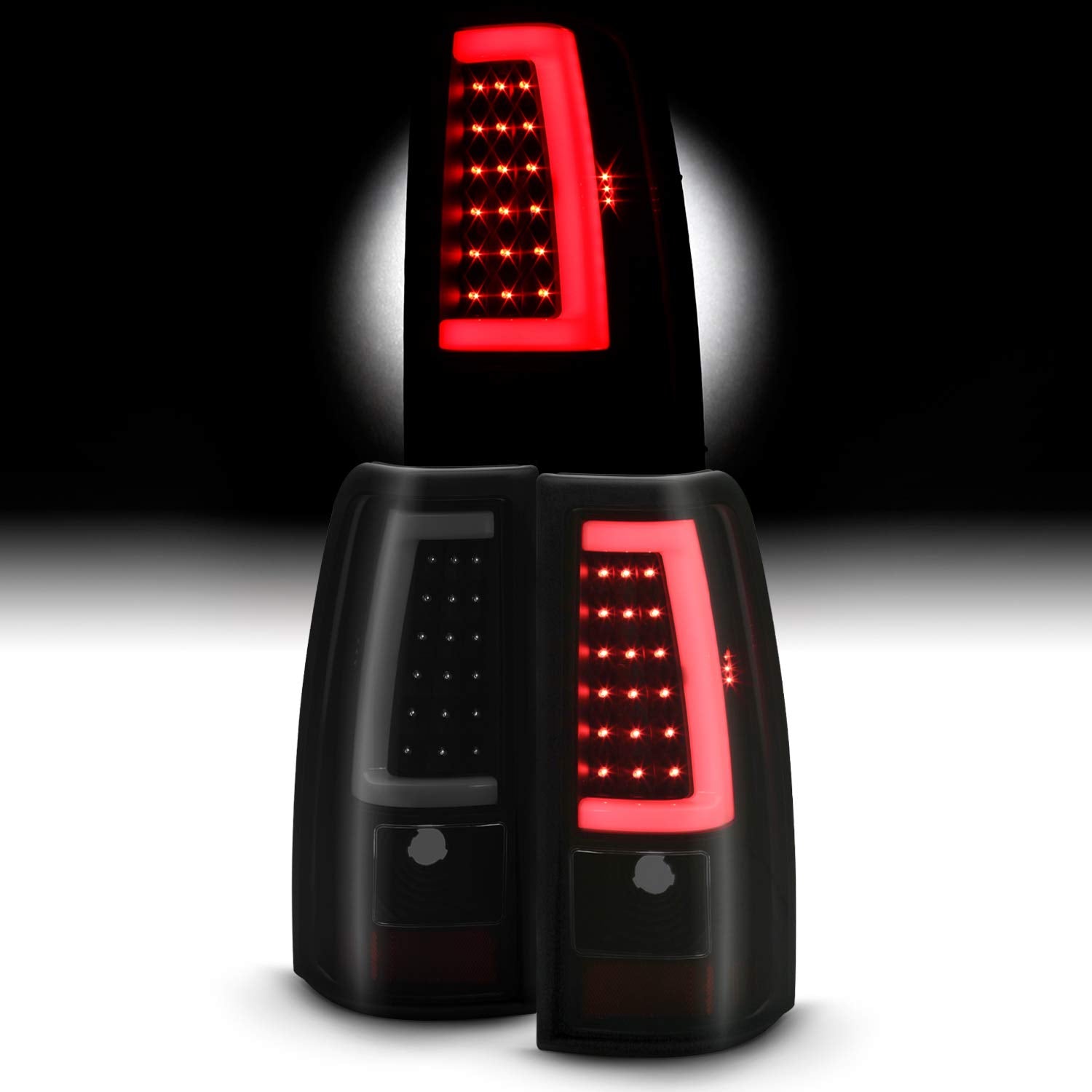 Akkon - Fits 2003-2006 Chevy Silverado 1500/2500/3500/1500Hd/2500Hd 2007 Classic C-Tube Black Smoked Tail Lights Pair Fleetside