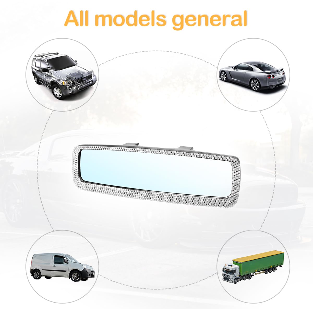 Osilly Bling Car Rearview Mirror, Decorations Rear View Mirror with Crystal Rhinestones & Diamonds, Car Interior Trim Accessorie