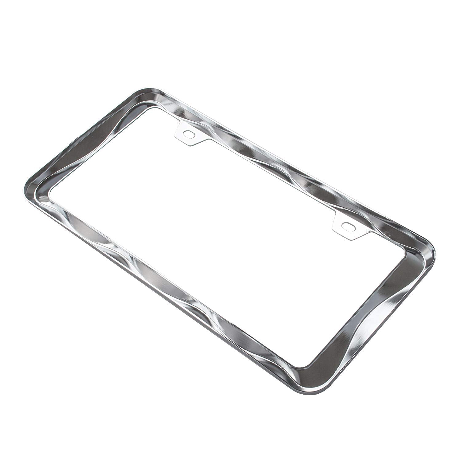 2Pcs Creathome 3D Curly Wave Pattern Chrome License Plate Frame From Pure Zinc Alloy Metal