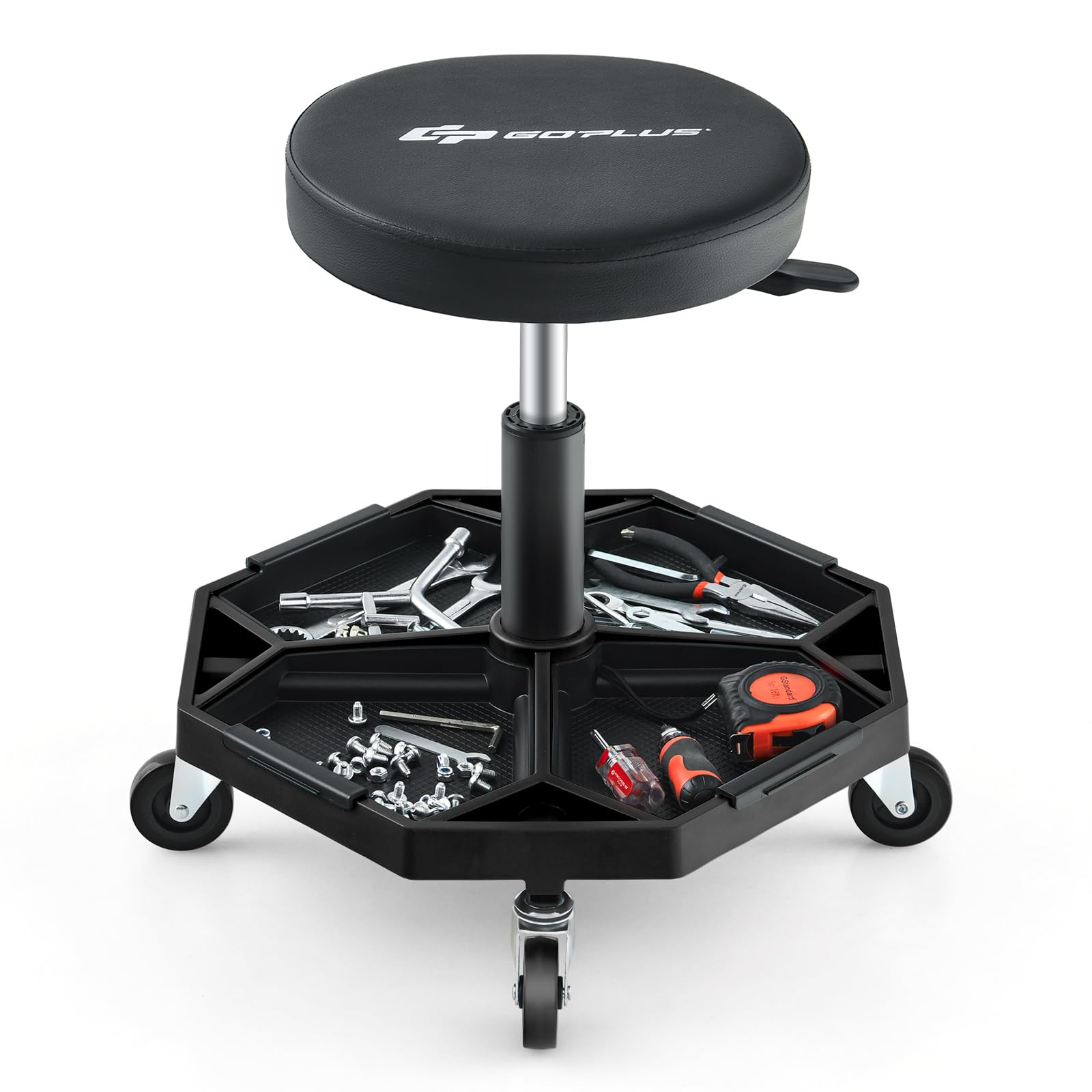 Goplus Mechanic Stool, Rolling Garage Chair with 16   -22    Adjustable Height, Removable Magnetic Tool Tray, 2    Thick Padded 