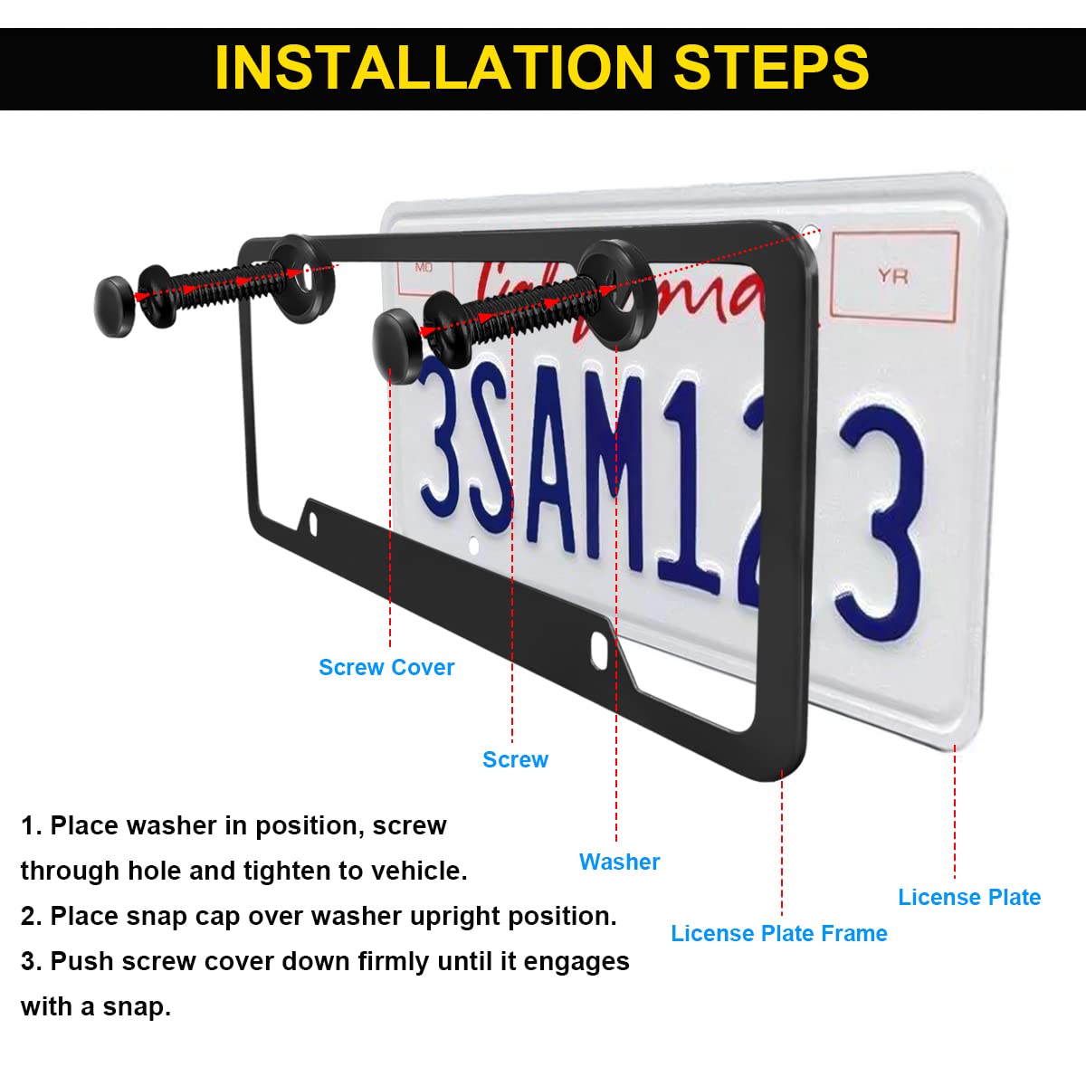 Black Anti Theft License Plate Screws, Stainless Steel Car Tag Plate Mounting Hardware, Auto Fasteners For Locking License Plate