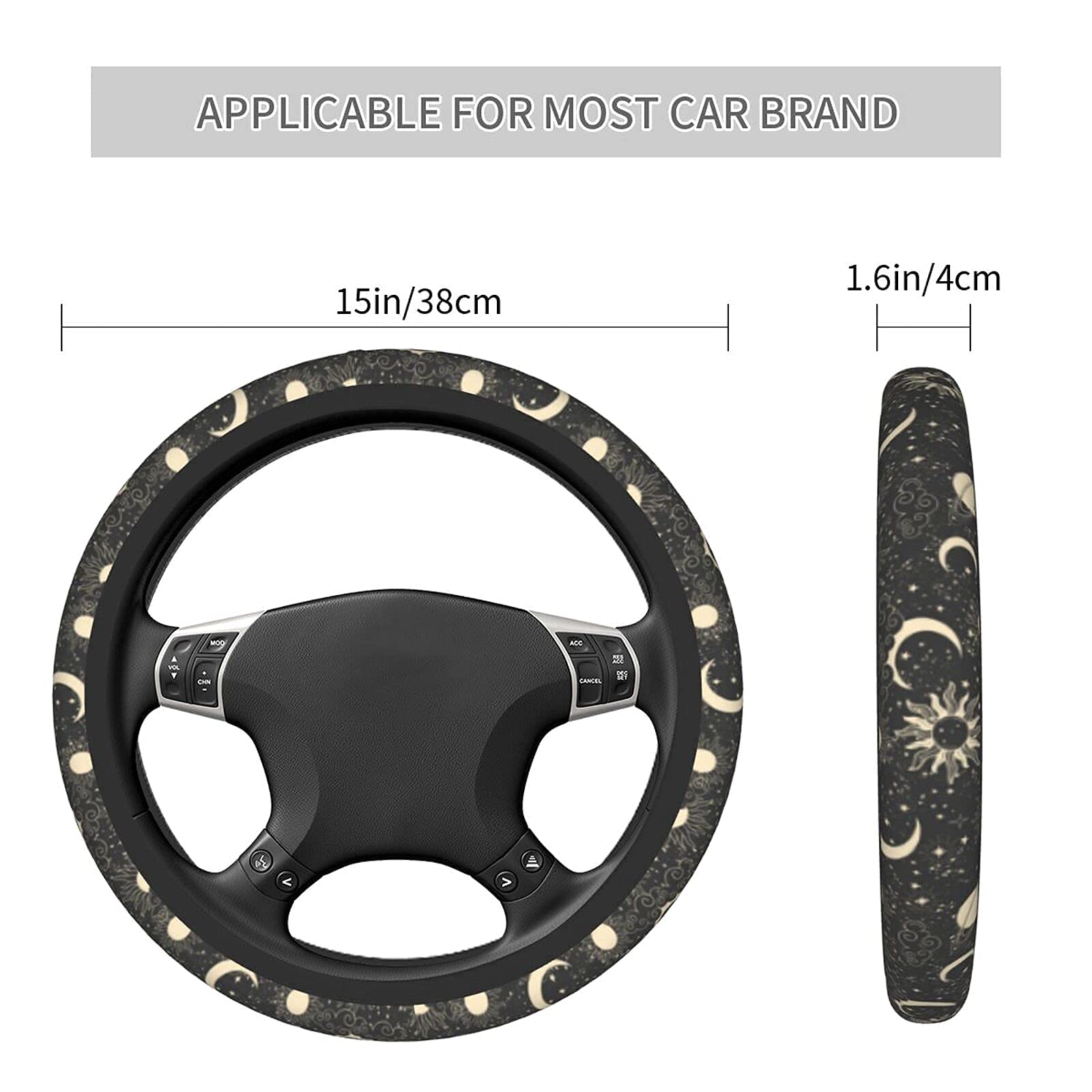 Sun And Moon Steering Wheel Covers Non Slip Neoprene Space Wheel Protector Universal 15 Inch For Men Women