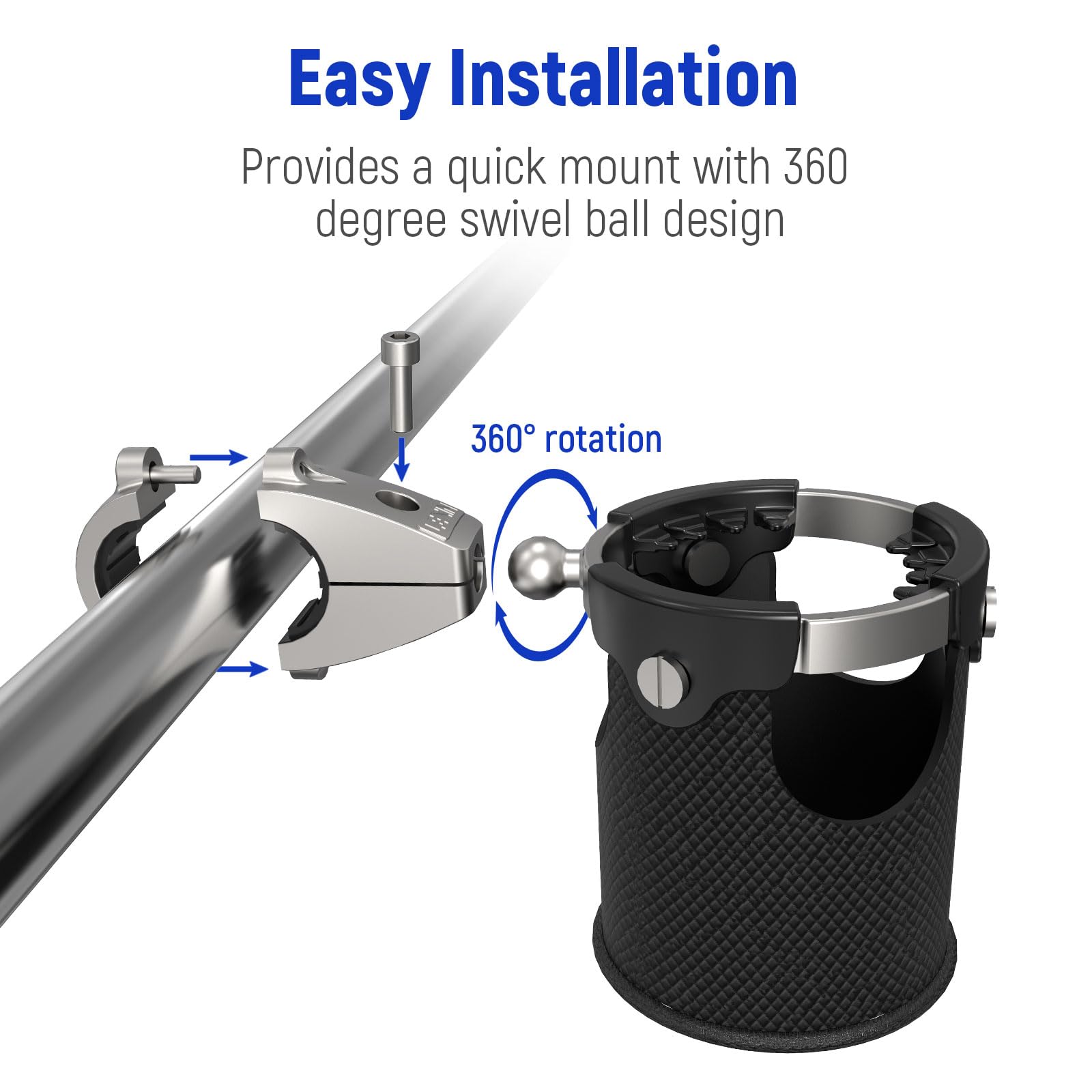 LEXIN C3 Motorcycle Cup Holder for Harley Davidson, Drink Holder with 360Swivel Ball-Mount, Aluminum Clamp for 7/8'' to 1 1/4''