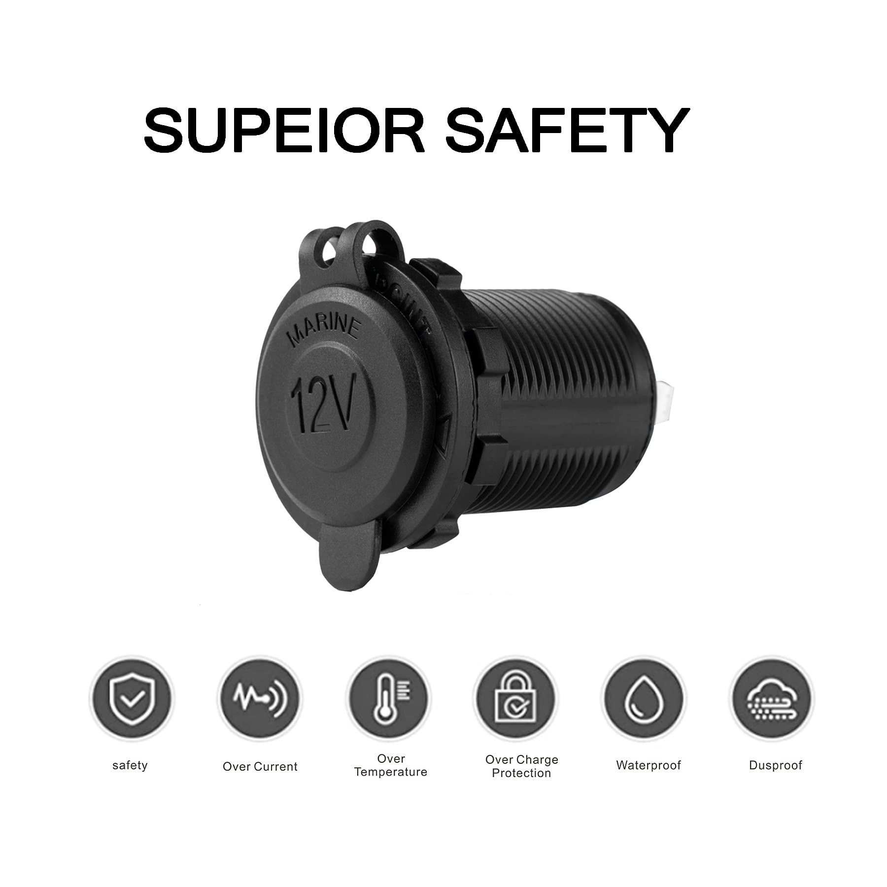 Uyye Universal 12V/27V Car Cigarette Lighter Socket, For Car Marine Motorcycle Atv Rv And More, Car Interior Accessories With Wa