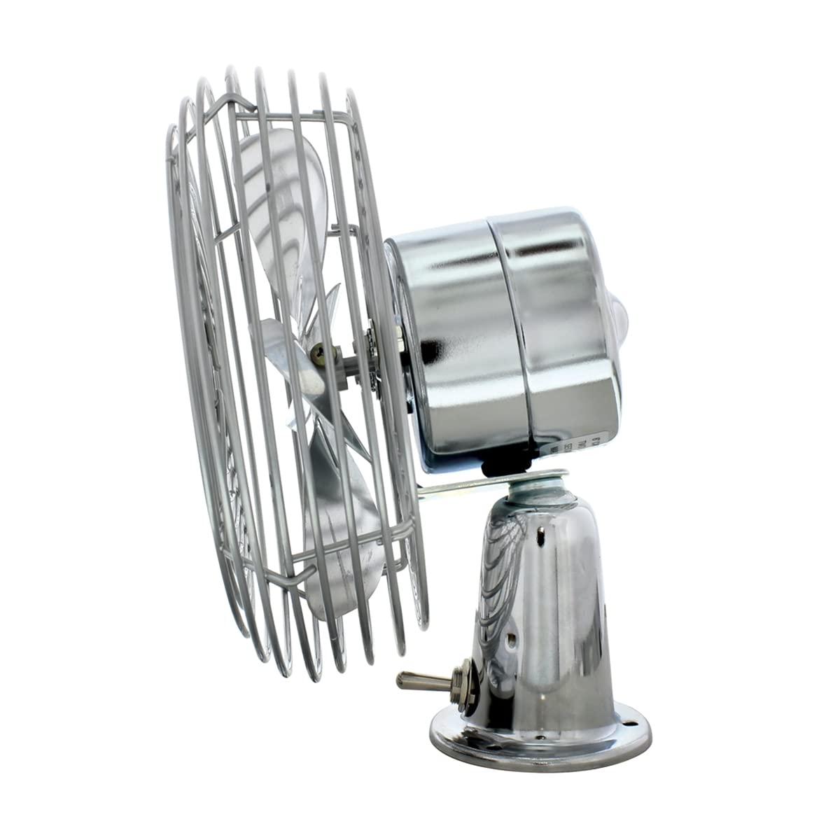 United Pacific 40848 Heavy-Duty Chrome 12V Car Fan W/6'' Fan Blade For Cars, Trucks, Rvs, & Vans, All Metal, 2-Speeds, Adjustabl