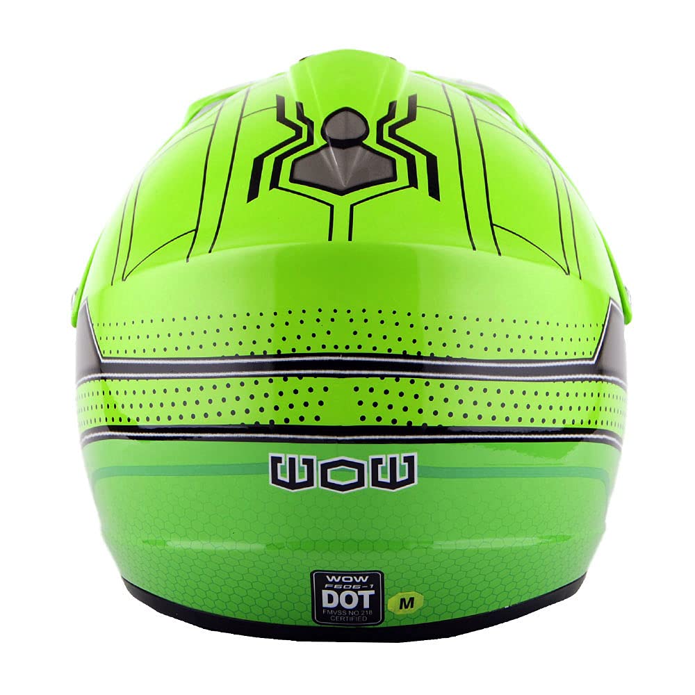 WOW Youth Motocross Helmet Bundle - Spider Green, Medium, Thermoplastic, Includes Goggles & Gloves