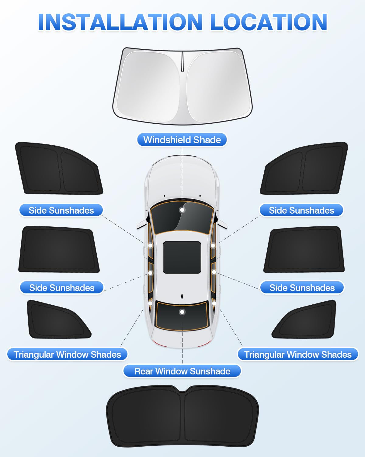 Canvcle Windshield Sun Shade for Honda Pilot 2016-2022, Black Polyester, 8PCS Privacy Protection, Keeps Vehicle Cool