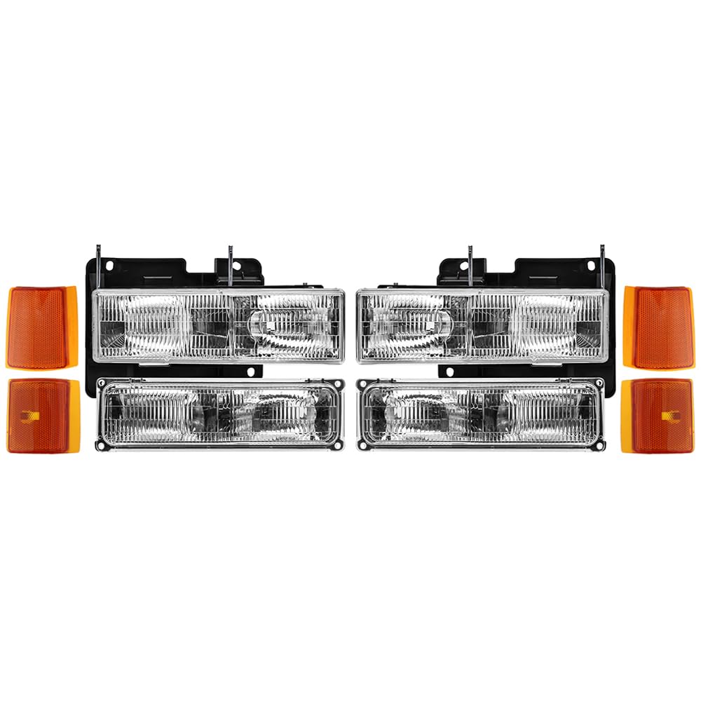 EPIC LIGHTING OE Spec-B Replacement Halogen Headlights Signal Lights Side Markers Black Trim Compatible with GMC 94-02 C/K TRUCK
