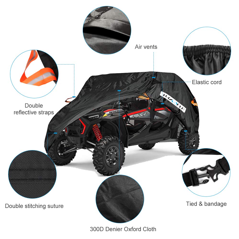 HAYCOVER UTV Cover, Waterproof 300D Oxford Fabric, Black, 4-6 Seater, Universal Fit for Polaris RZR, Yamaha, Can-Am, Kawasaki Ranger