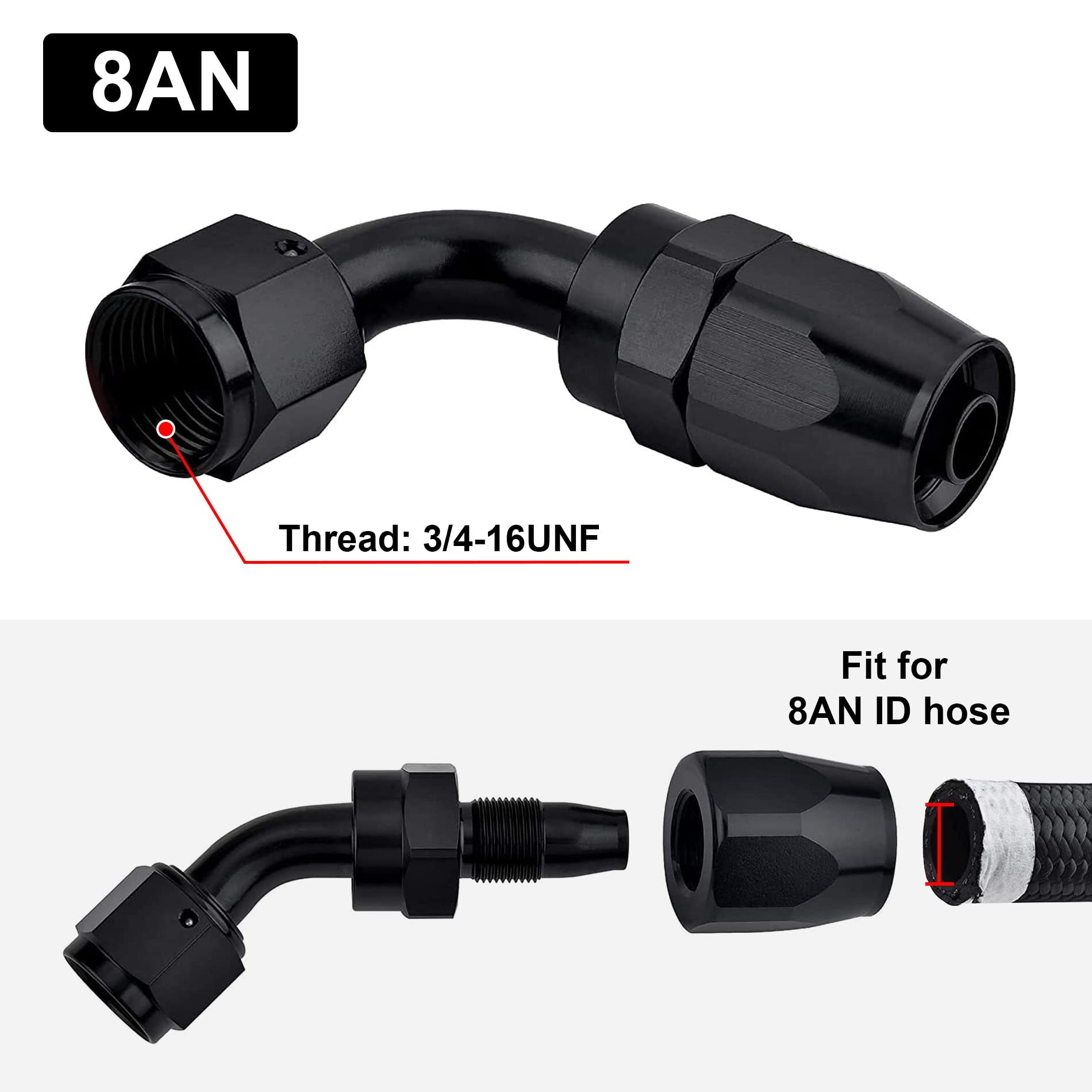 Evil Energy 8An Hose End Fitting 45 Degree Swivel For Cpe Braided Hose Black