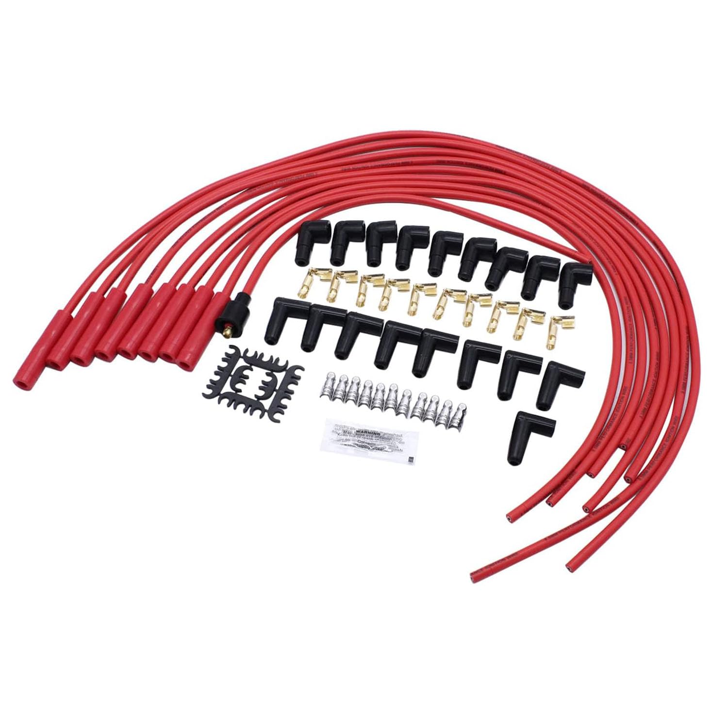 Universal 4040R Spark Plug Wire Set 8mm with Red Silicone Jacket and Straight Boots