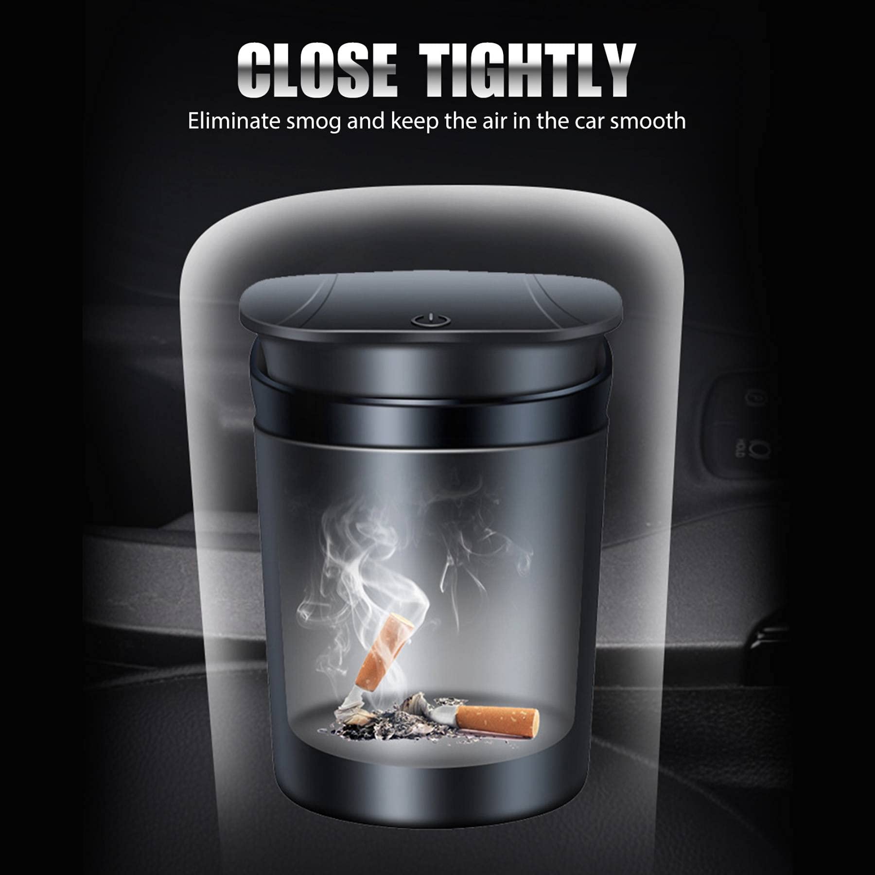 Car Ashtray With Lid Smell Proof, Smokeless Ashtray, Mini Car Trash Can, Detachable Stainless Steel Ash Tray With Lid And Led Bl