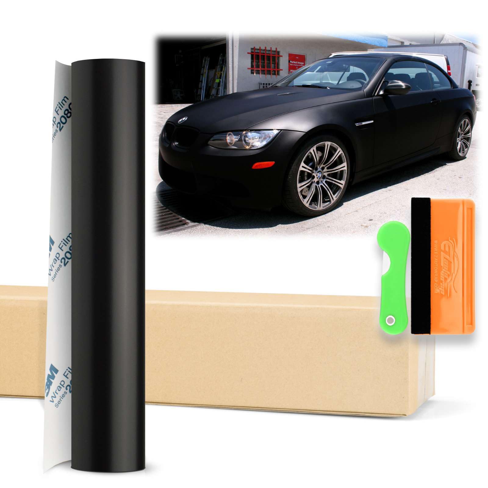 Genuine 3M 2080 Satin Black Car Auto Vinyl Vehicle Wrap Sticker Film Sheet Decal Air Release Technology with Tool Kit (Include S