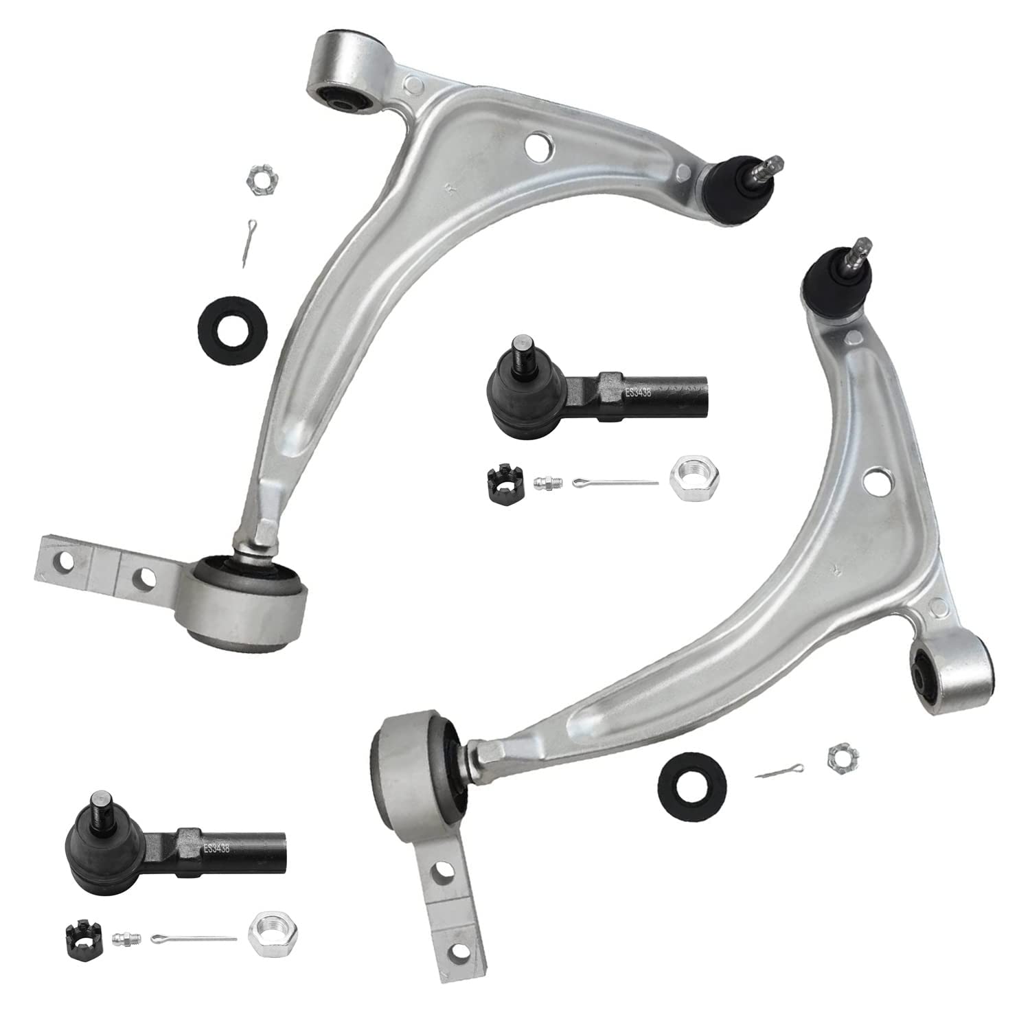 Detroit Axle - 4pc Front End Control Arms Kit for 02-06 Nissan Altima, 04-08 Maxima 2004 2005 2006, 2 Outer Tie Rod Ends 2 Lower