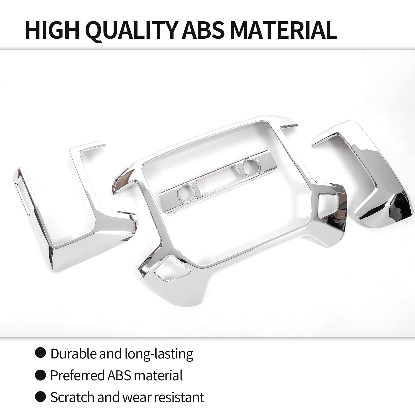 RT-TCZ Silverado Dashboard Trim Cover Bezel, Chrome ABS, 2014-2017, 4pcs, Silver Interior Accessories for GMC Sierra & Chevy Silverado