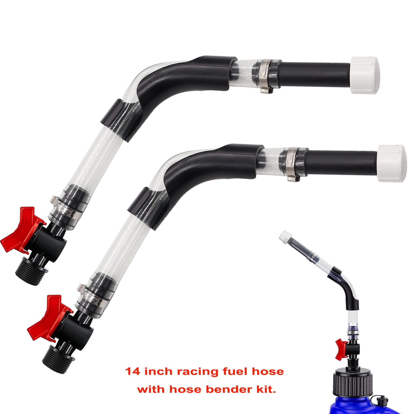 Taiss 4PCS Racing Fuel Jug Hose with Ball Valve & 2 Benders,14 Inch Fuel Filler Hose for LC2 Jugs Gas Can Spout Replacement Gas