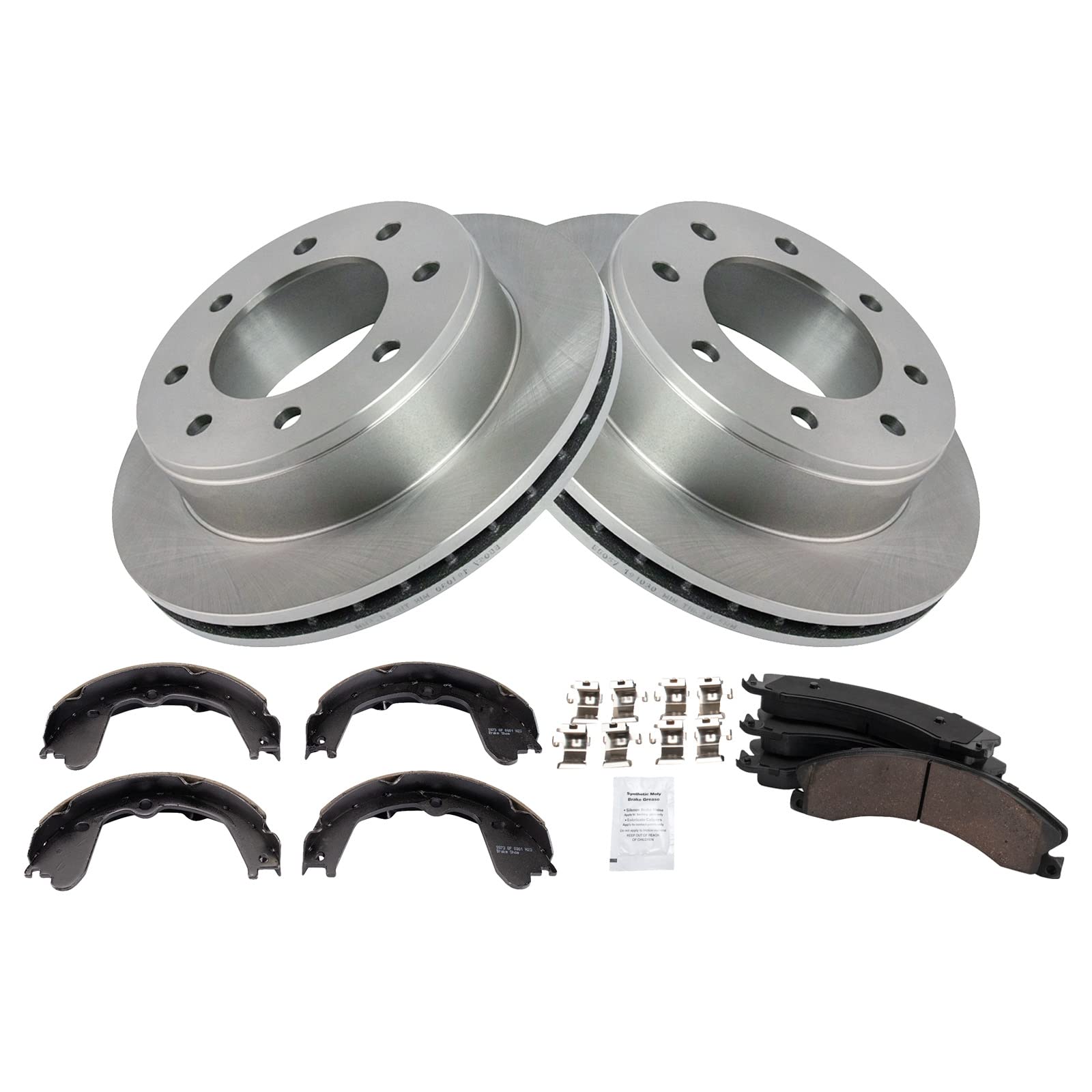 Trq Rear Brake Pad & Rotor Kit Brake Pads Brake Rotor Parking Brake Shoe Set Ceramic Compatible With 2009-2018 Chevrolet Express