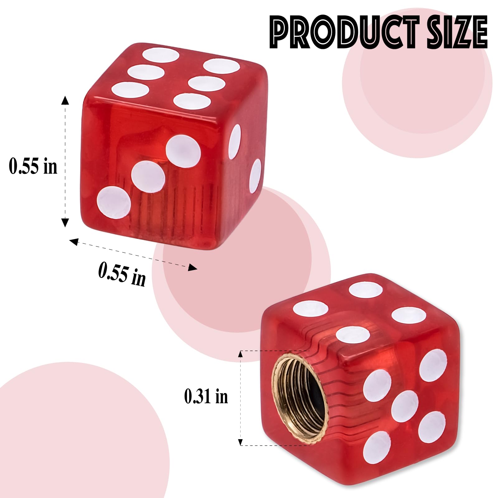 Meajoo 8Pcs Dice Shape Tire Valve Stem Caps, Universal Copper Core Dustproof Tire Valve Stem Covers For Cars, Suv, Trucks, Bikes