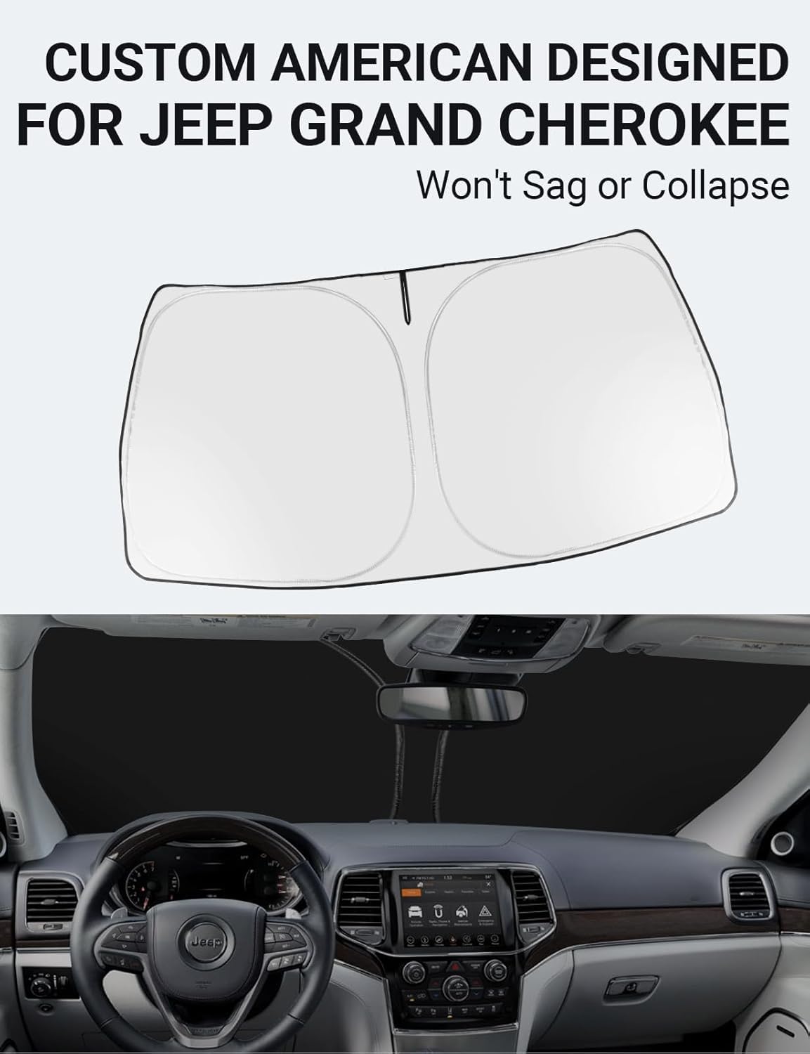 Proadsy 2025 Upgrade Windshield Sunshade Custom For Jeep Grand Cherokee 2014-2024 2025 Block Sun & Uv Foldable 4-Layer Front Win