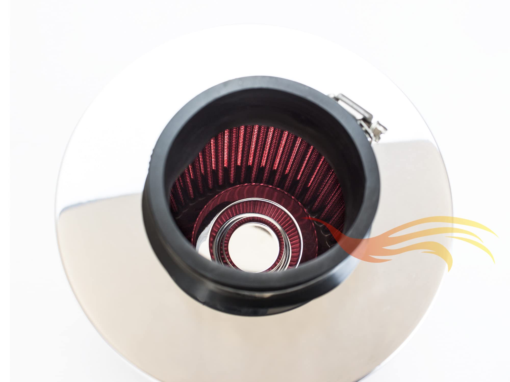 Rtunes Racing Red 2.5 Cold Air Intake Cone - Washable Clamp-On Dry Air Filter for Enhanced Performance