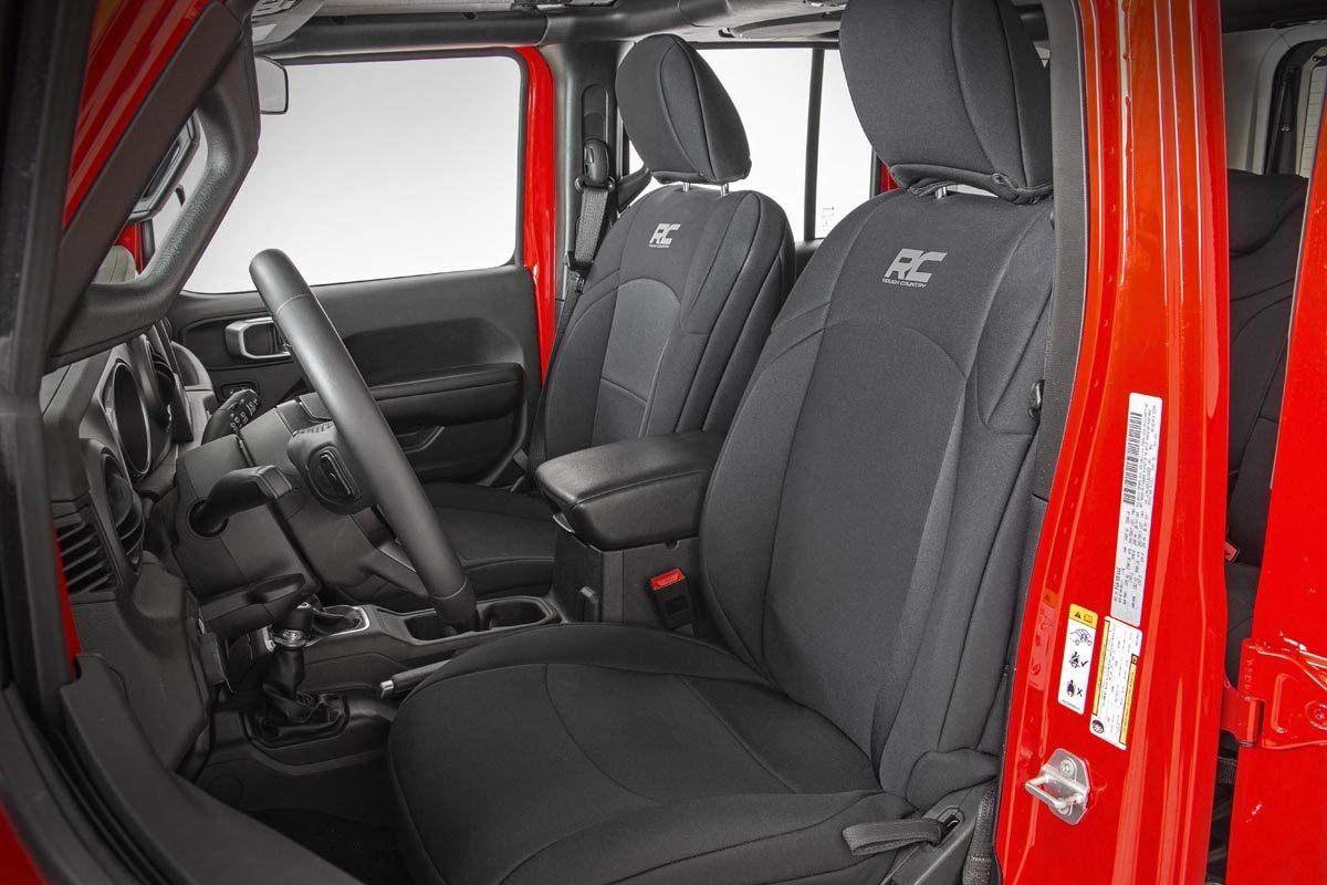 Rough Country Neoprene Seat Covers for Jeep Wrangler JL 4-Door (2018-2024) w/No Rear Arm Rest - Waterproof & UV Resistant, Foam