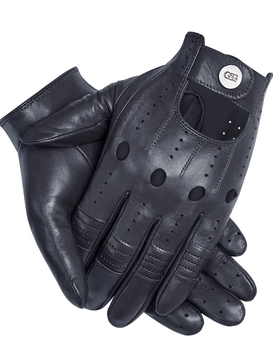 Gsg Men Genuine Leather Gloves Navy Blue Unlined Biking Touchscreen Driving Gloves X-Large,Navy Palm Hole