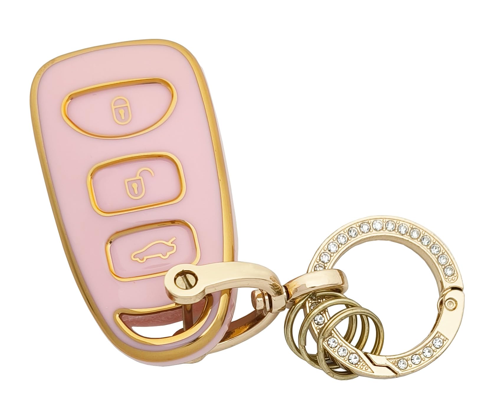 Chyoekey Key Fob Cover Case Shell Keychain For Hyundai Elantra Accent Sonata Kia Optima 3 Button + Panic Pink (For Hyundai A)