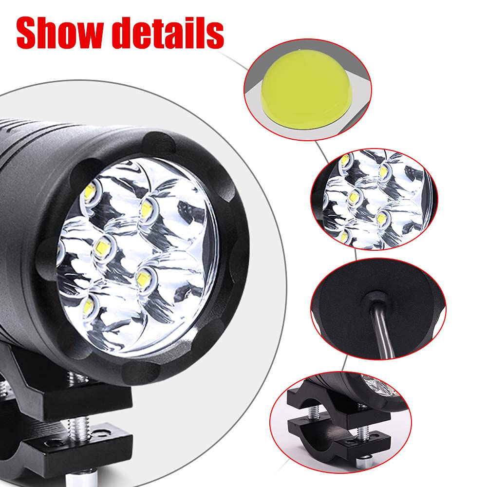 Led Motorcycle Auxiliary Light Kit White,Universal 2Pcs 6X10W Motorcycle Spotlight 12V 24V Motorbike Fog Driving Light With 22Mm Motorcycle Handlebar Switch